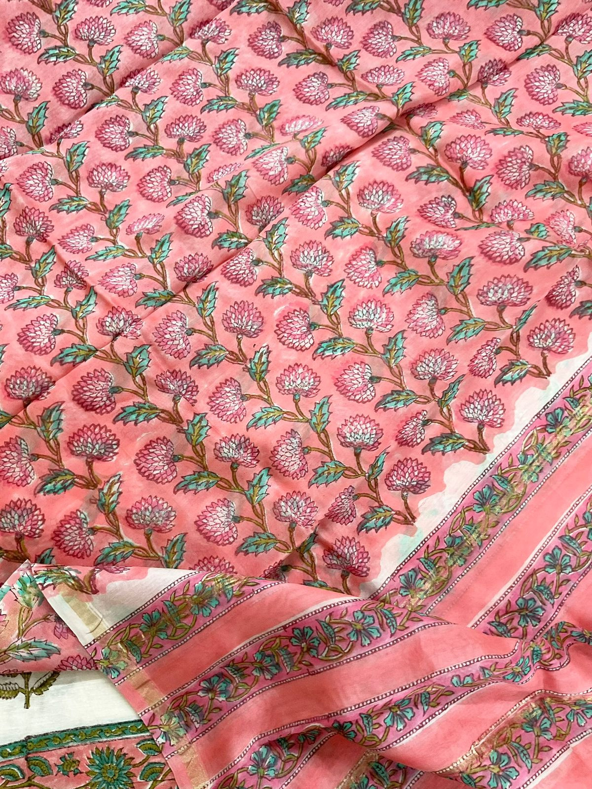 Pure Linen Slub Cotton Printed Suit - Off White