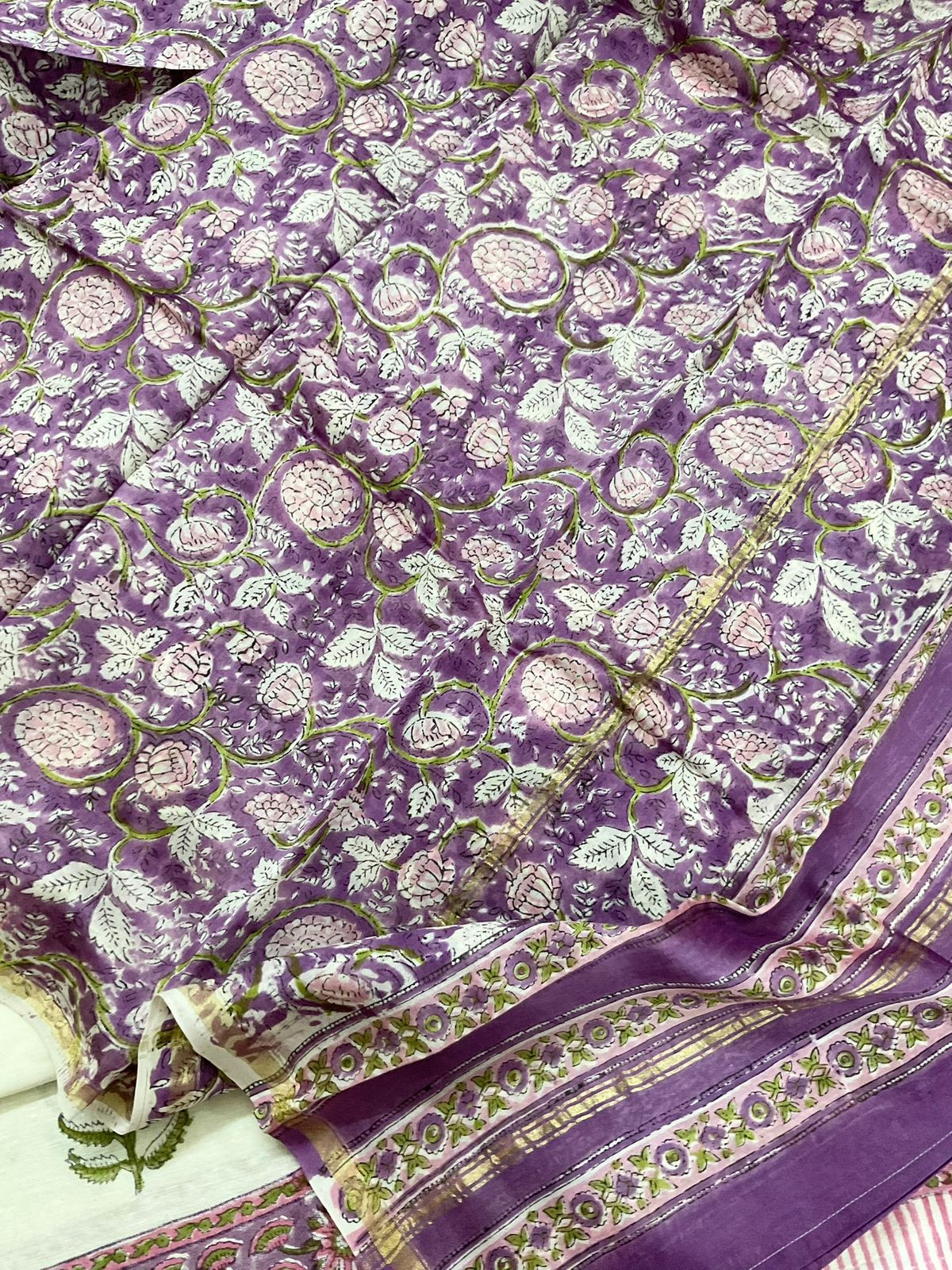 Pure Linen Slub Cotton Printed Suit - Off White