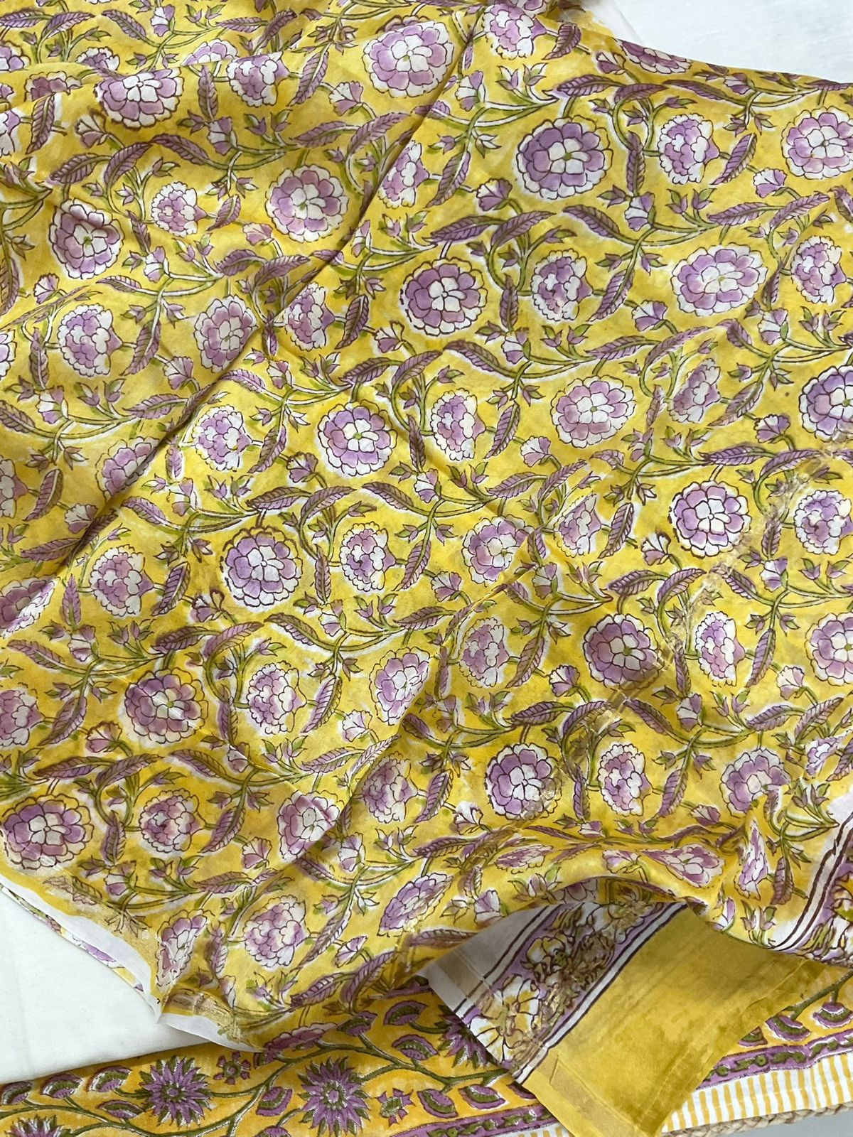 Pure Linen Slub Cotton Printed Suit - Off White