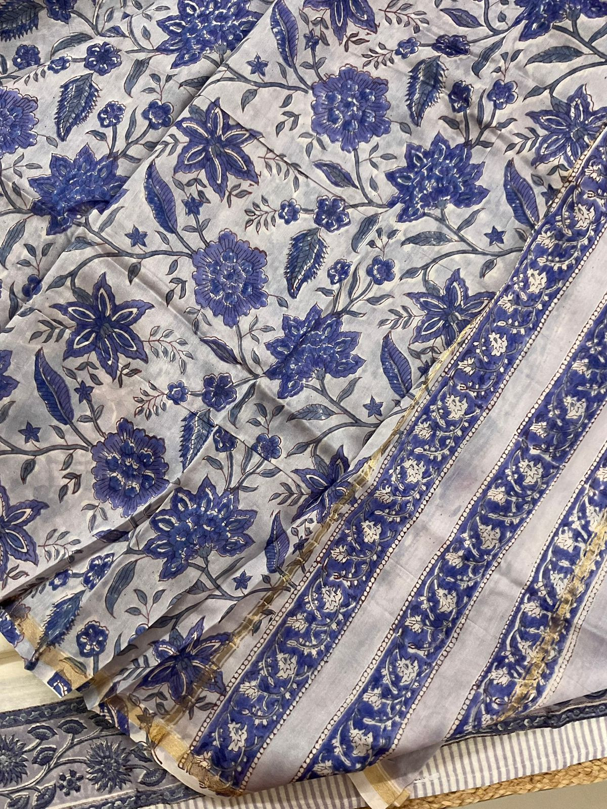 Pure Linen Slub Cotton Printed Suit - Off White