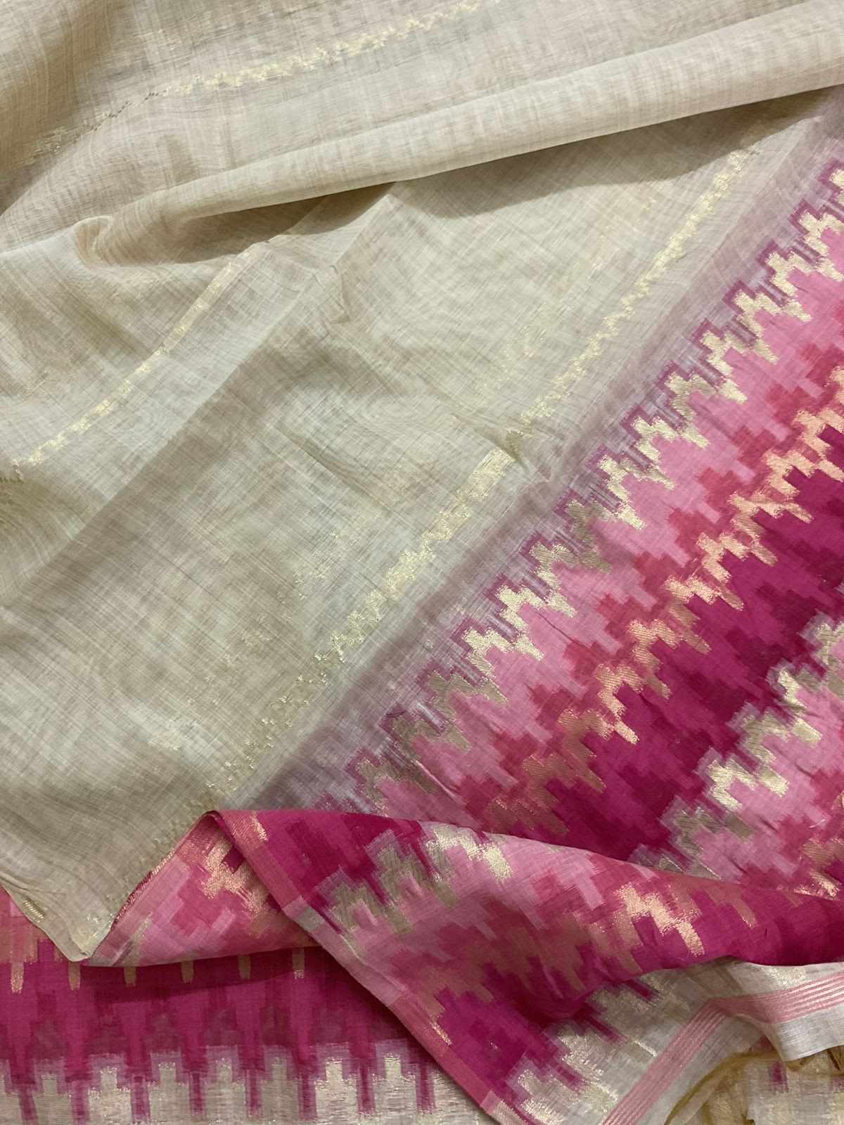 Soft Slub Chanderi Jamdani Weaved Suit - Beige