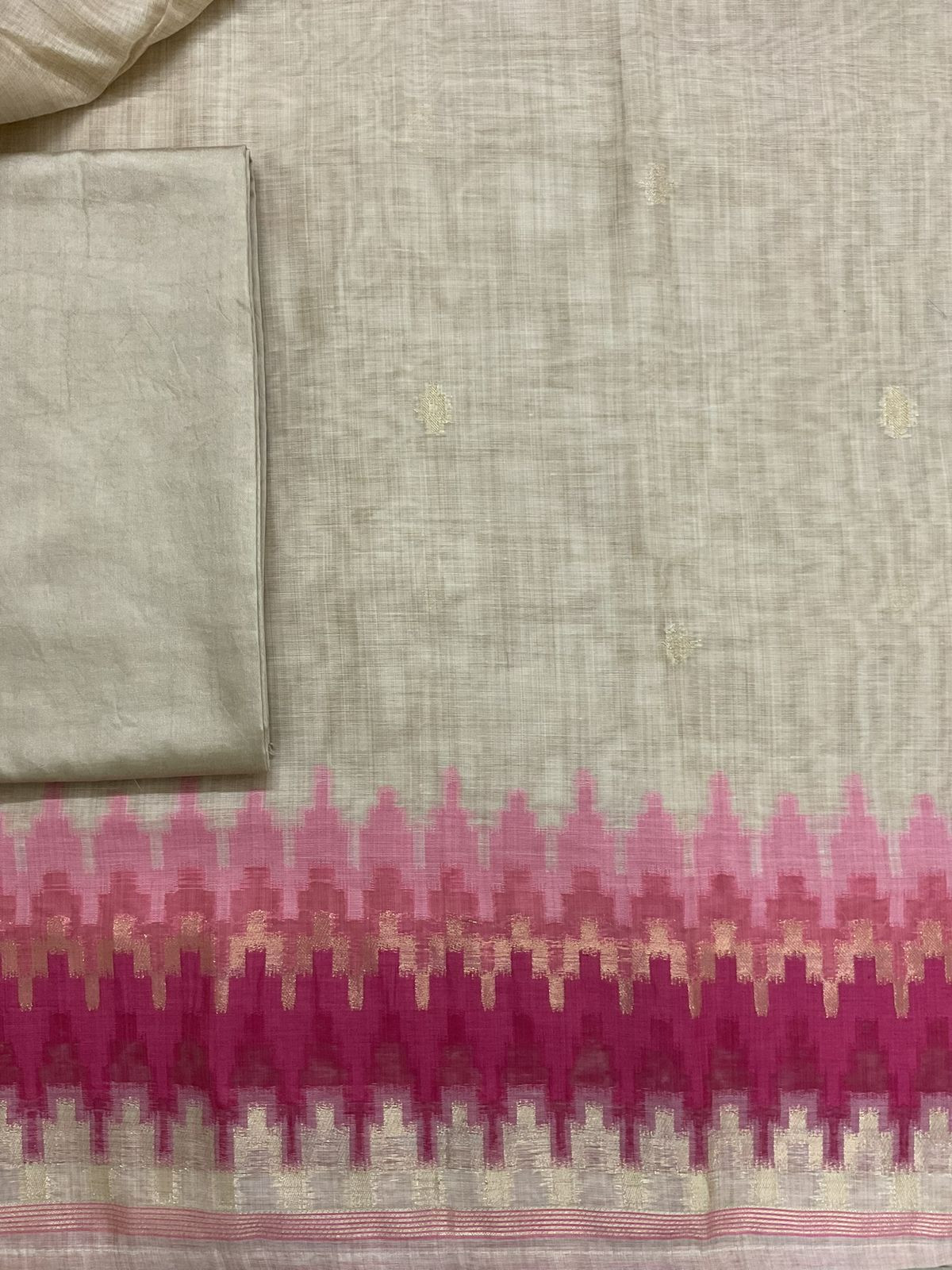 Soft Slub Chanderi Jamdani Weaved Suit - Beige