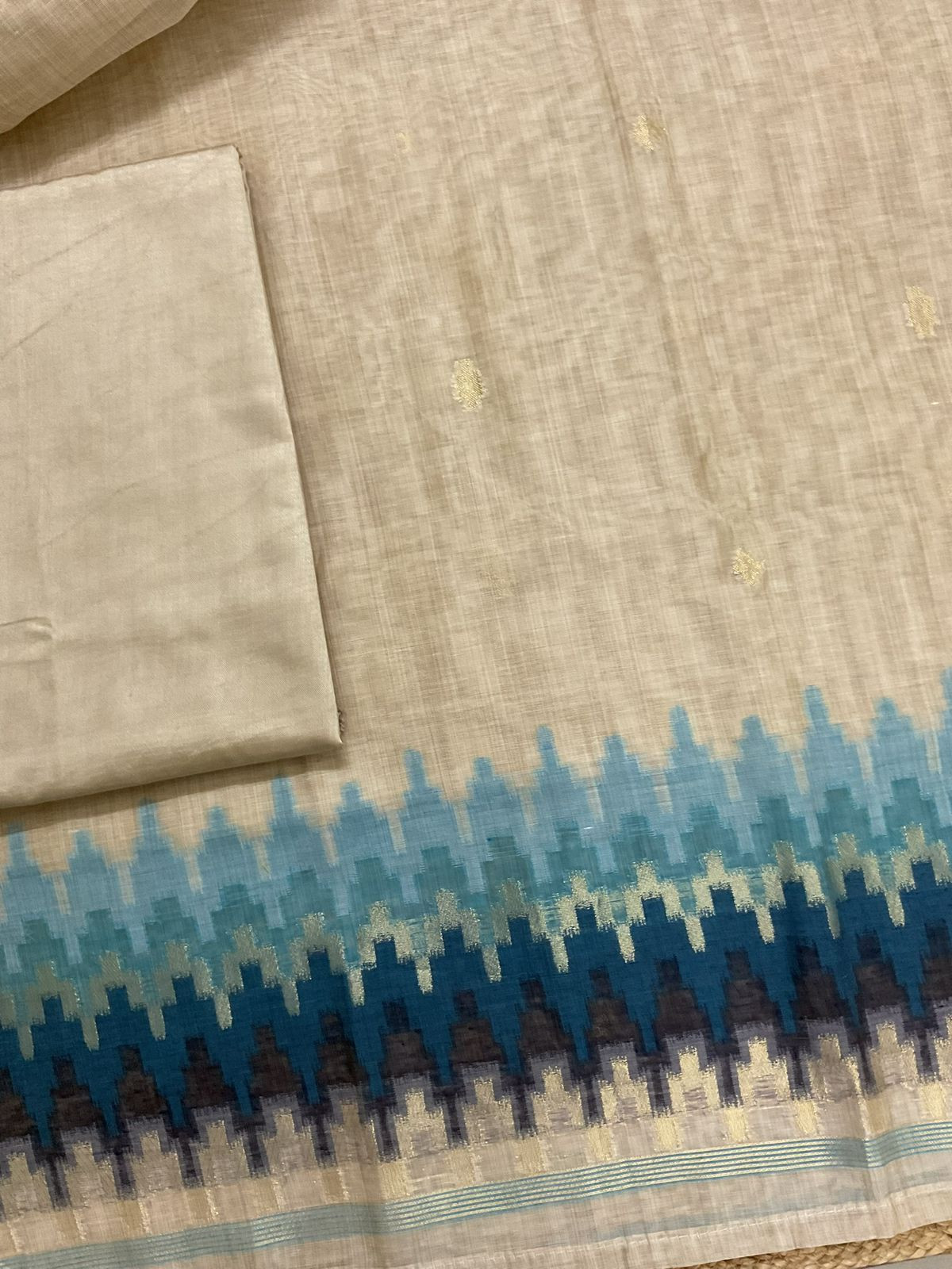 Soft Slub Chanderi Jamdani Weaved Suit - Beige