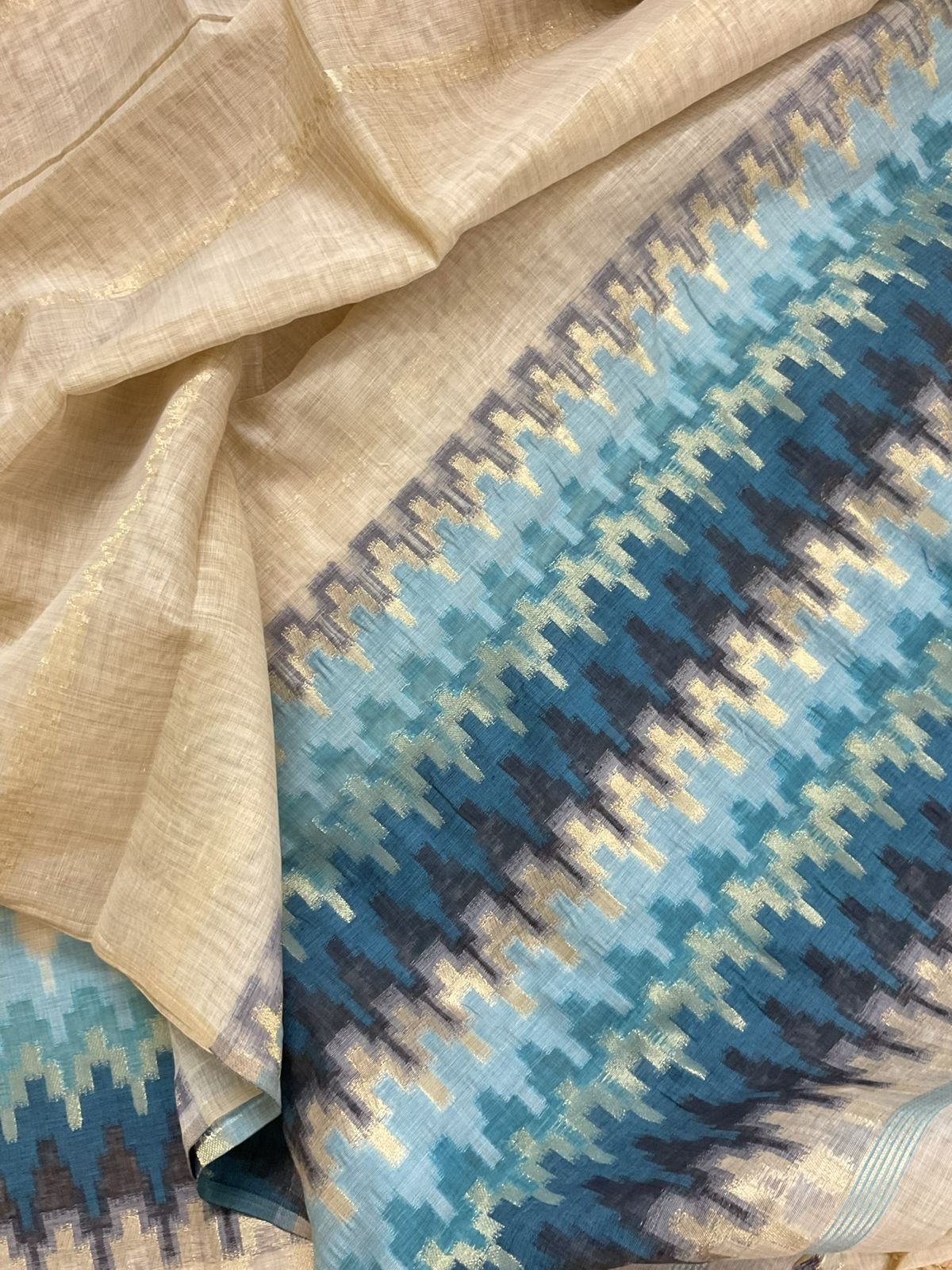 Soft Slub Chanderi Jamdani Weaved Suit - Beige