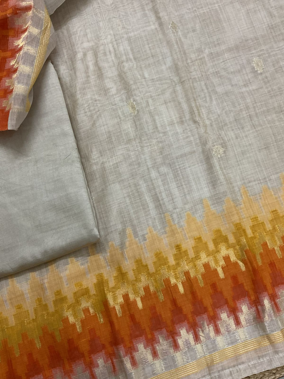 Soft Slub Chanderi Jamdani Weaved Suit - Beige