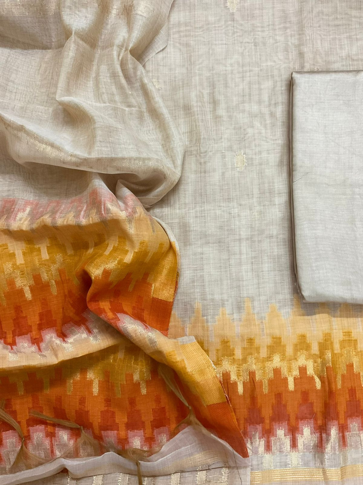 Soft Slub Chanderi Jamdani Weaved Suit - Beige