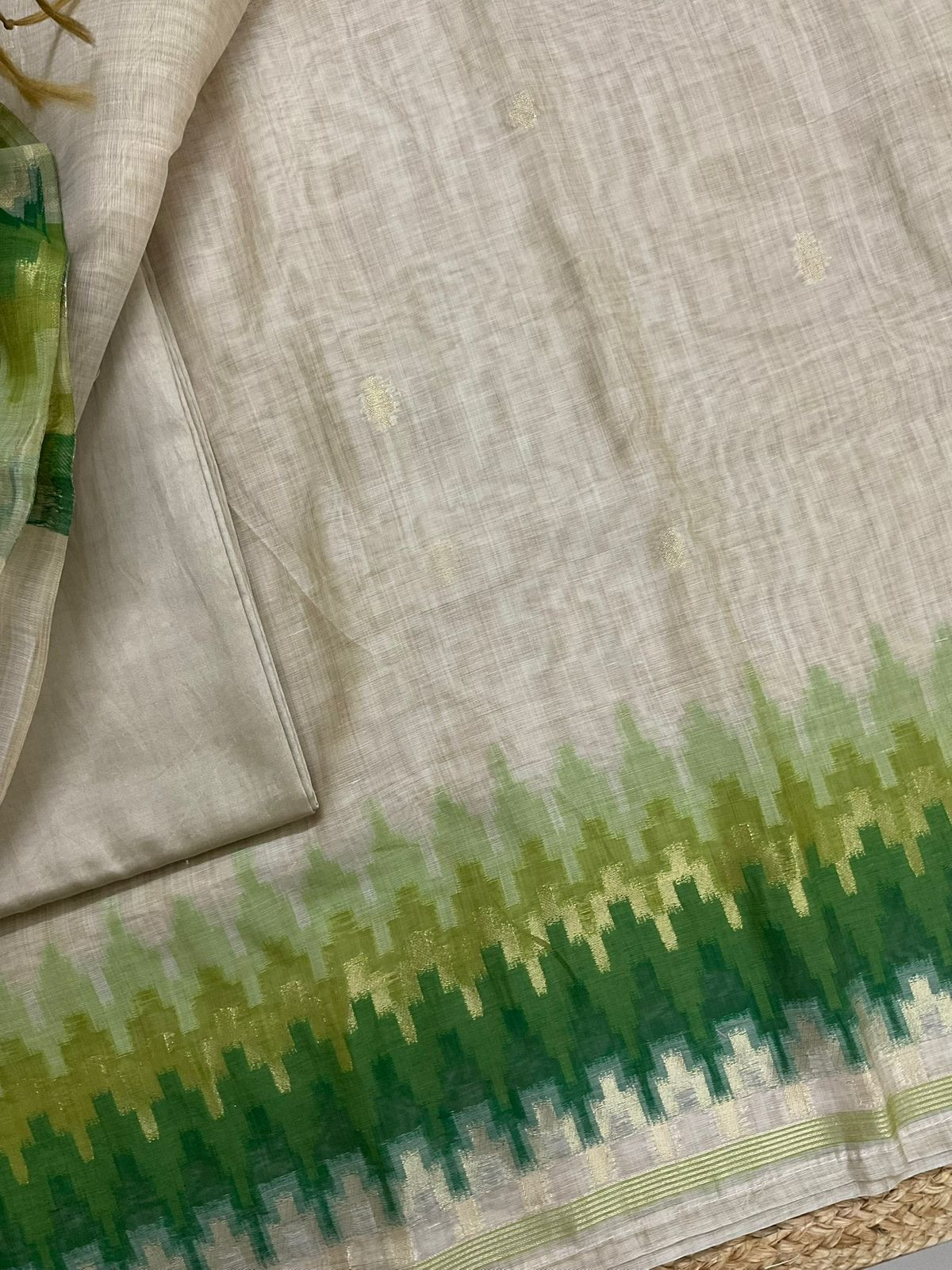 Soft Slub Chanderi Jamdani Weaved Suit - Beige