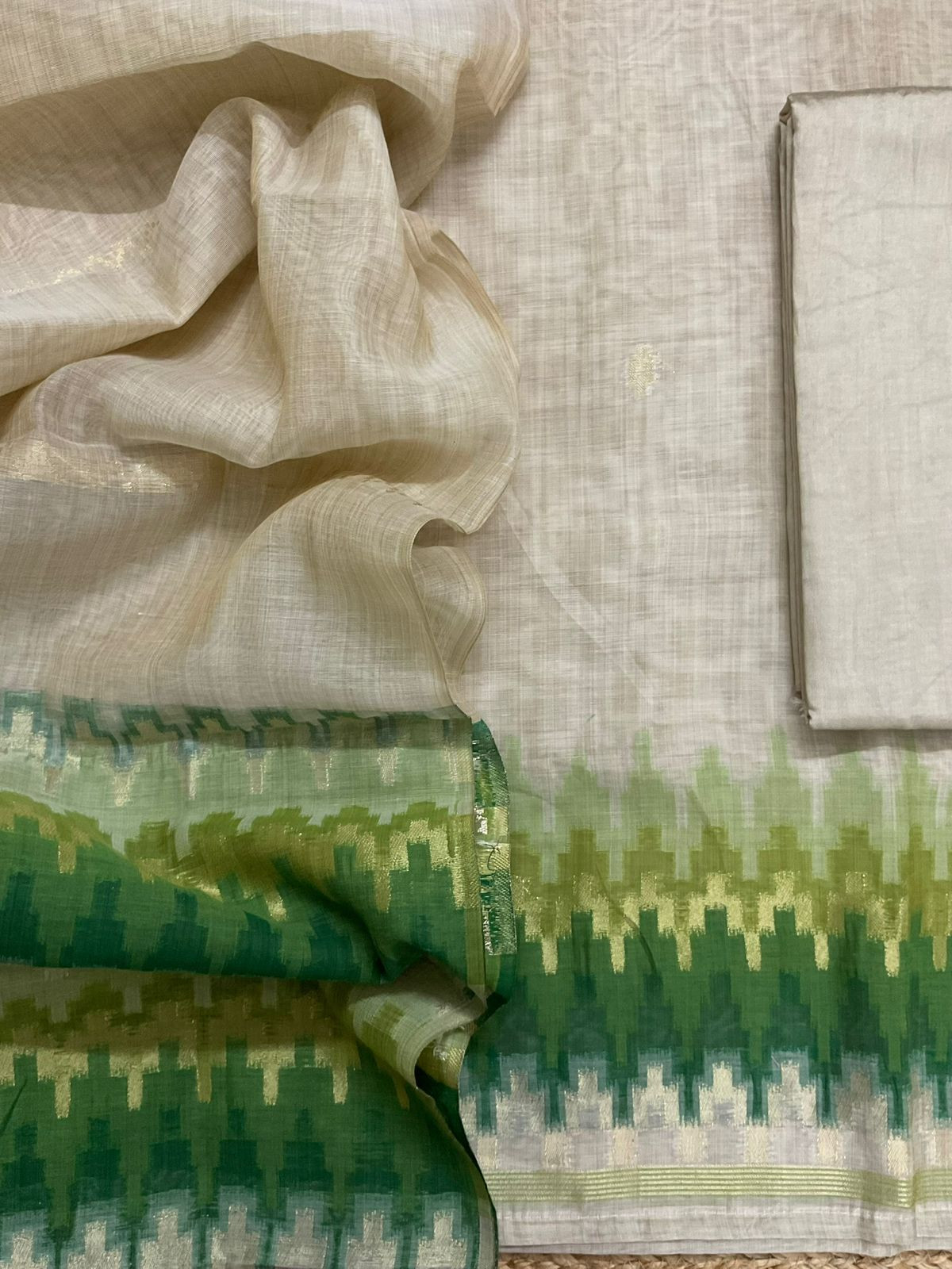 Soft Slub Chanderi Jamdani Weaved Suit - Beige