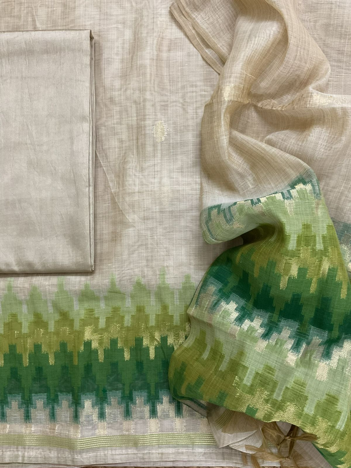 Soft Slub Chanderi Jamdani Weaved Suit - Beige