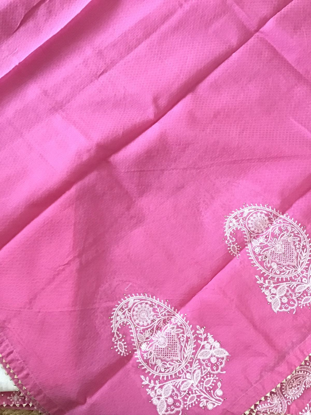 Pure Cotton Silk Self Weaved Embroidered Suit - Pink