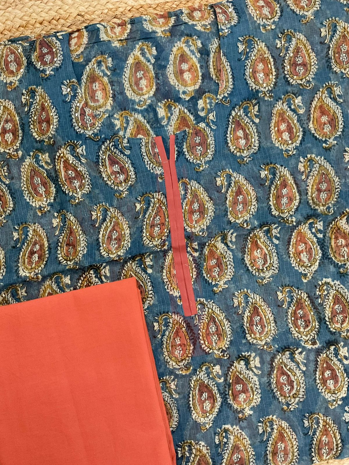 Pure Kota Cotton Block Printed Embroidered Suit - Blue