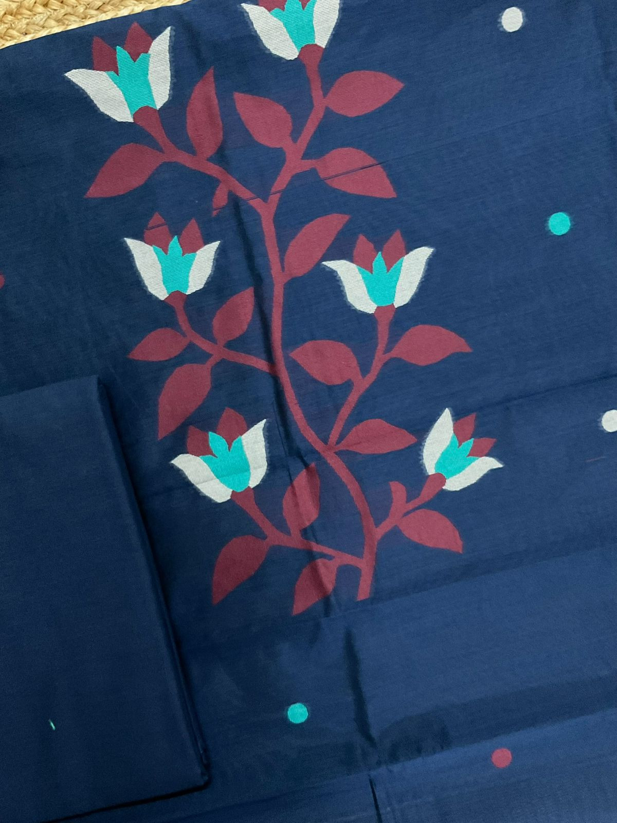 Soft Kora Chanderi Jamdani Weaved Suit - Blue