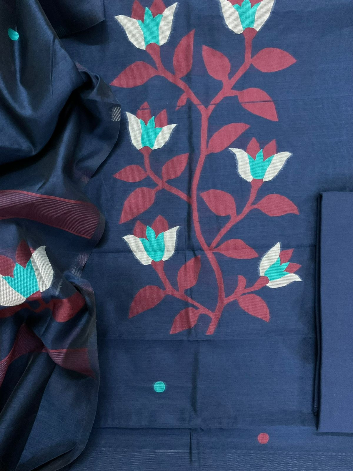 Soft Kora Chanderi Jamdani Weaved Suit - Blue