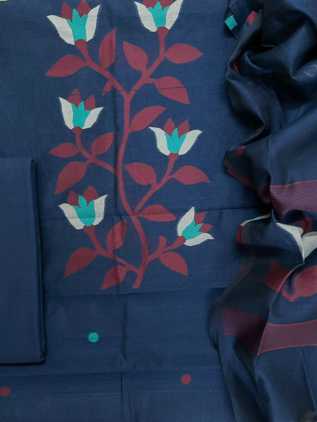 Soft Kora Chanderi Jamdani Weaved Suit - Blue