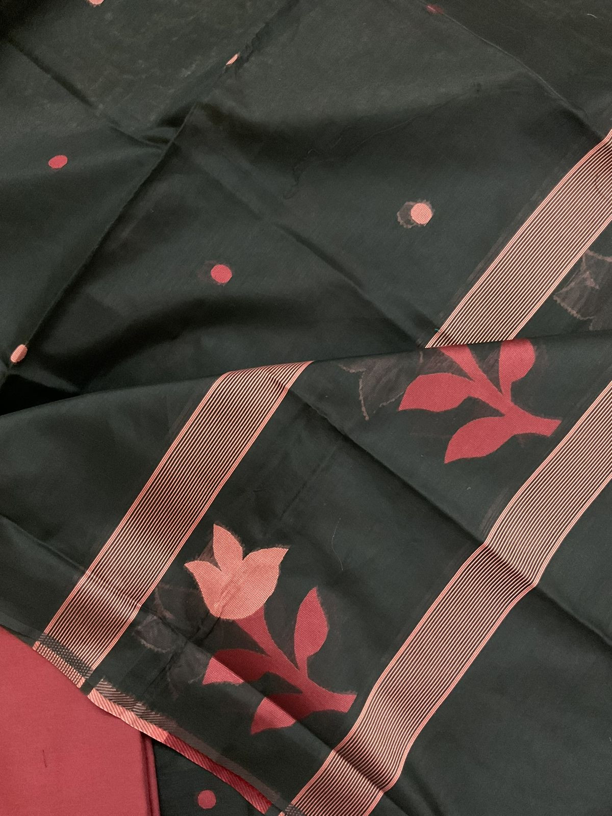 Soft Kora Chanderi Jamdani Weaved Suit - Black