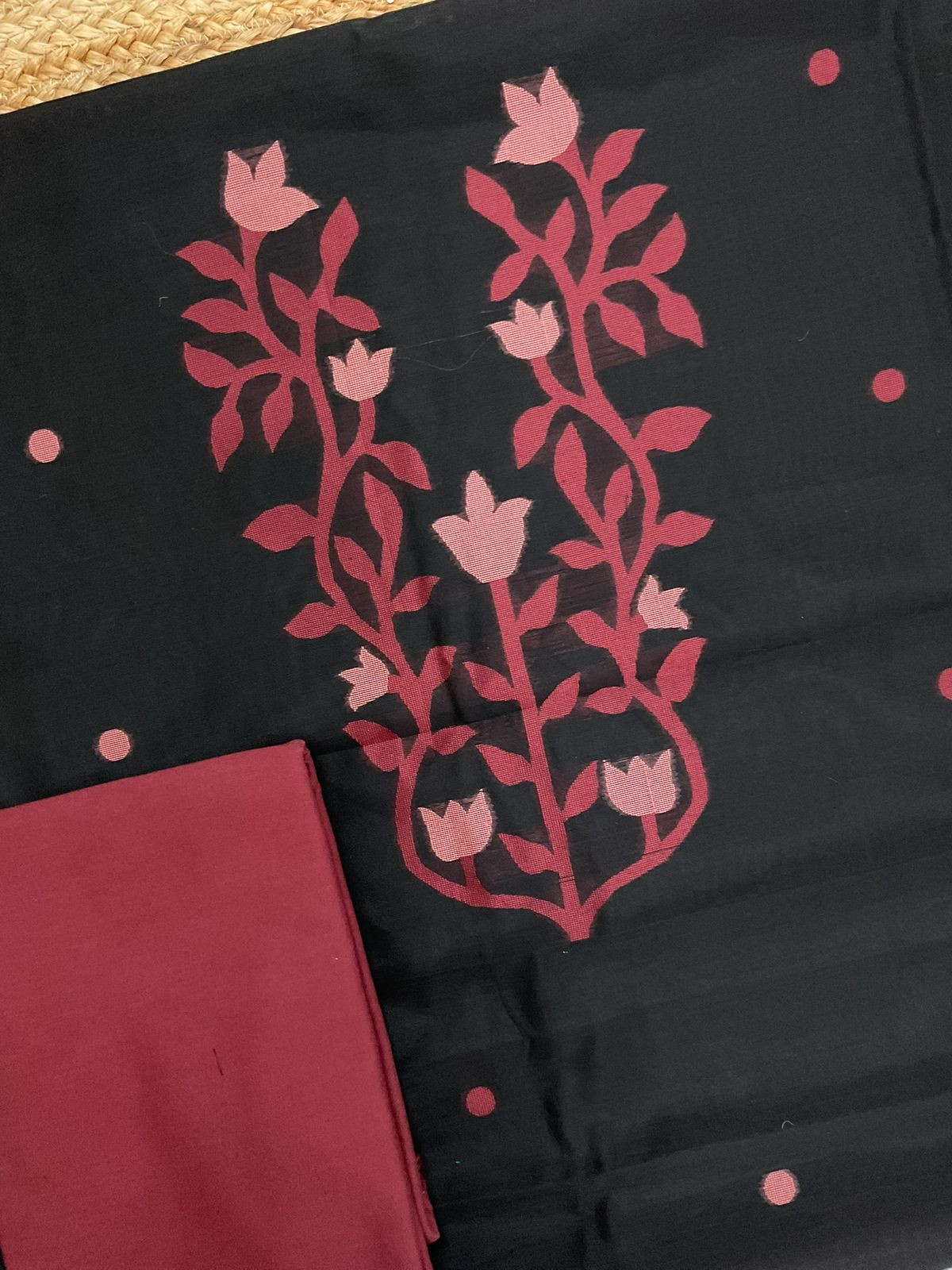 Soft Kora Chanderi Jamdani Weaved Suit - Black