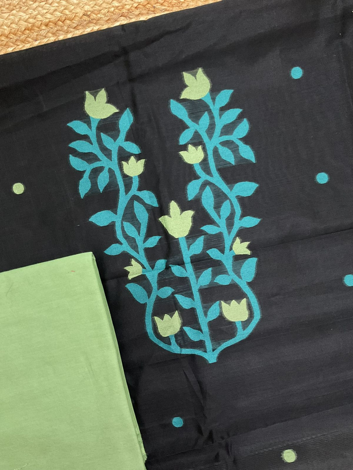 Soft Kora Chanderi Jamdani Weaved Suit - Black