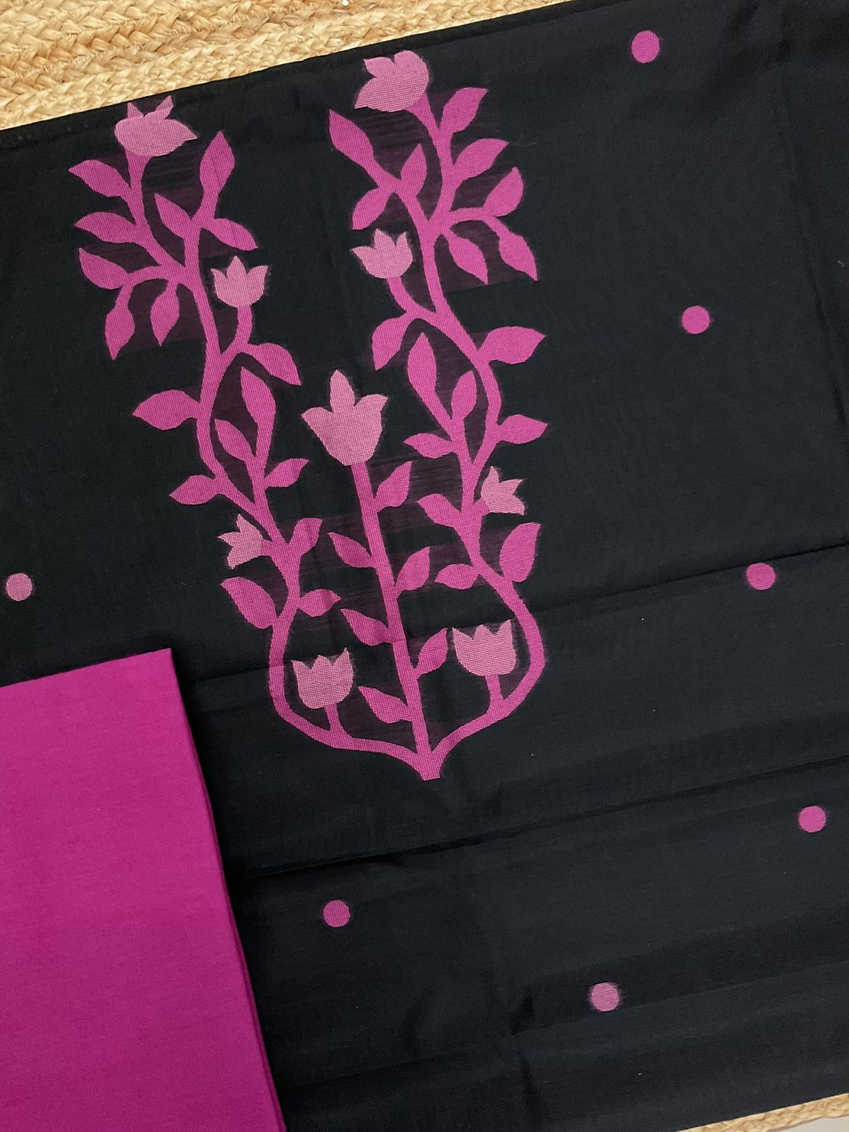 Soft Kora Chanderi Jamdani Weaved Suit - Black