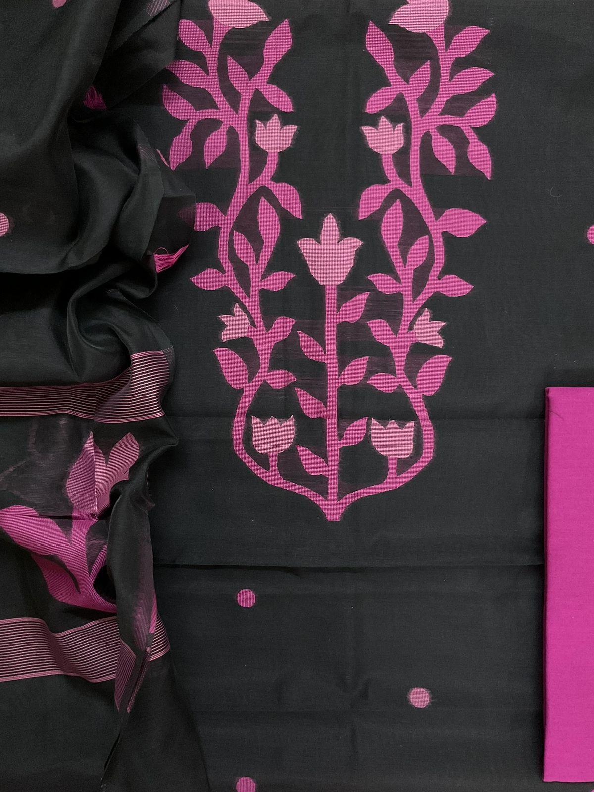 Soft Kora Chanderi Jamdani Weaved Suit - Black