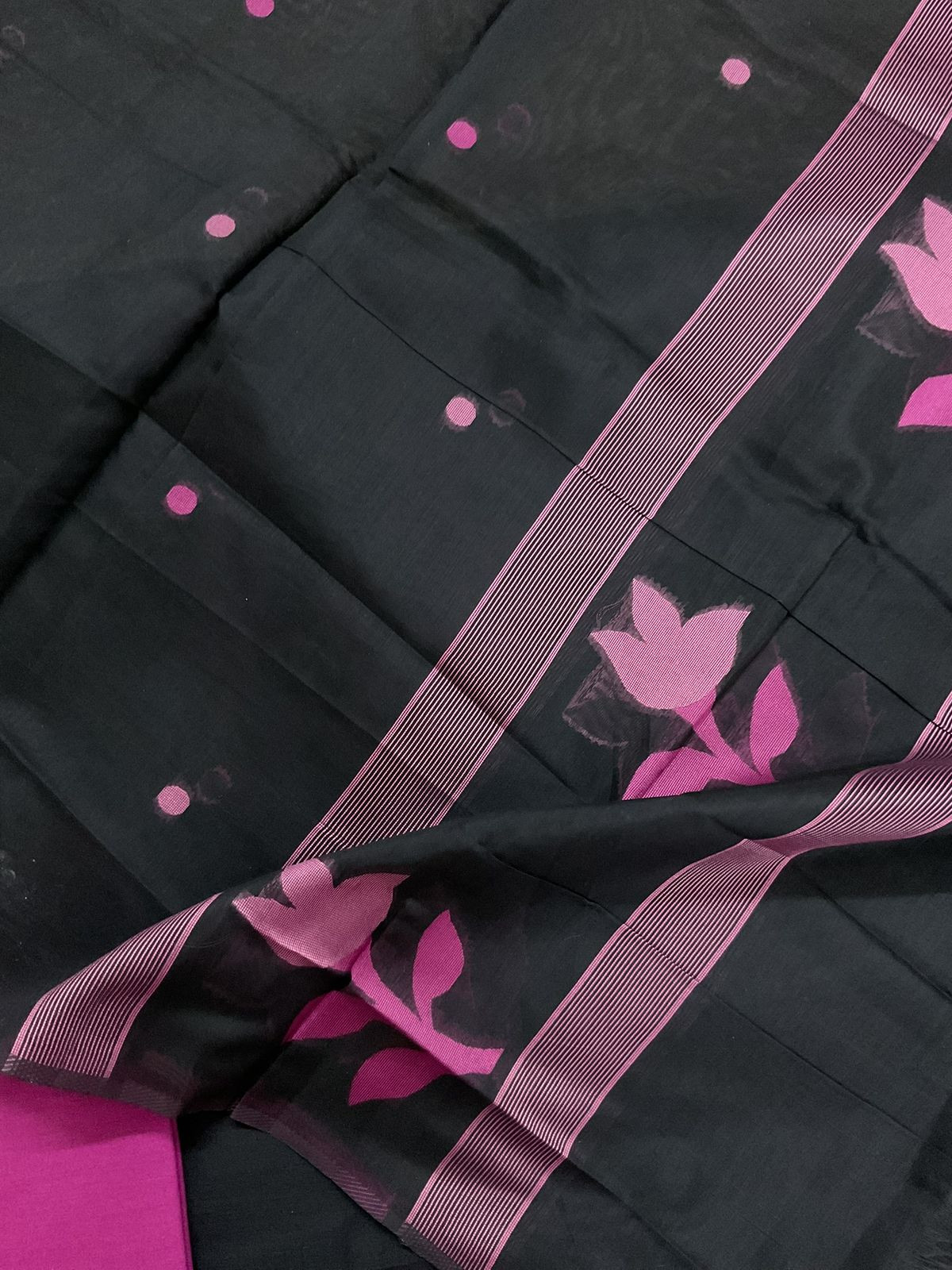 Soft Kora Chanderi Jamdani Weaved Suit - Black