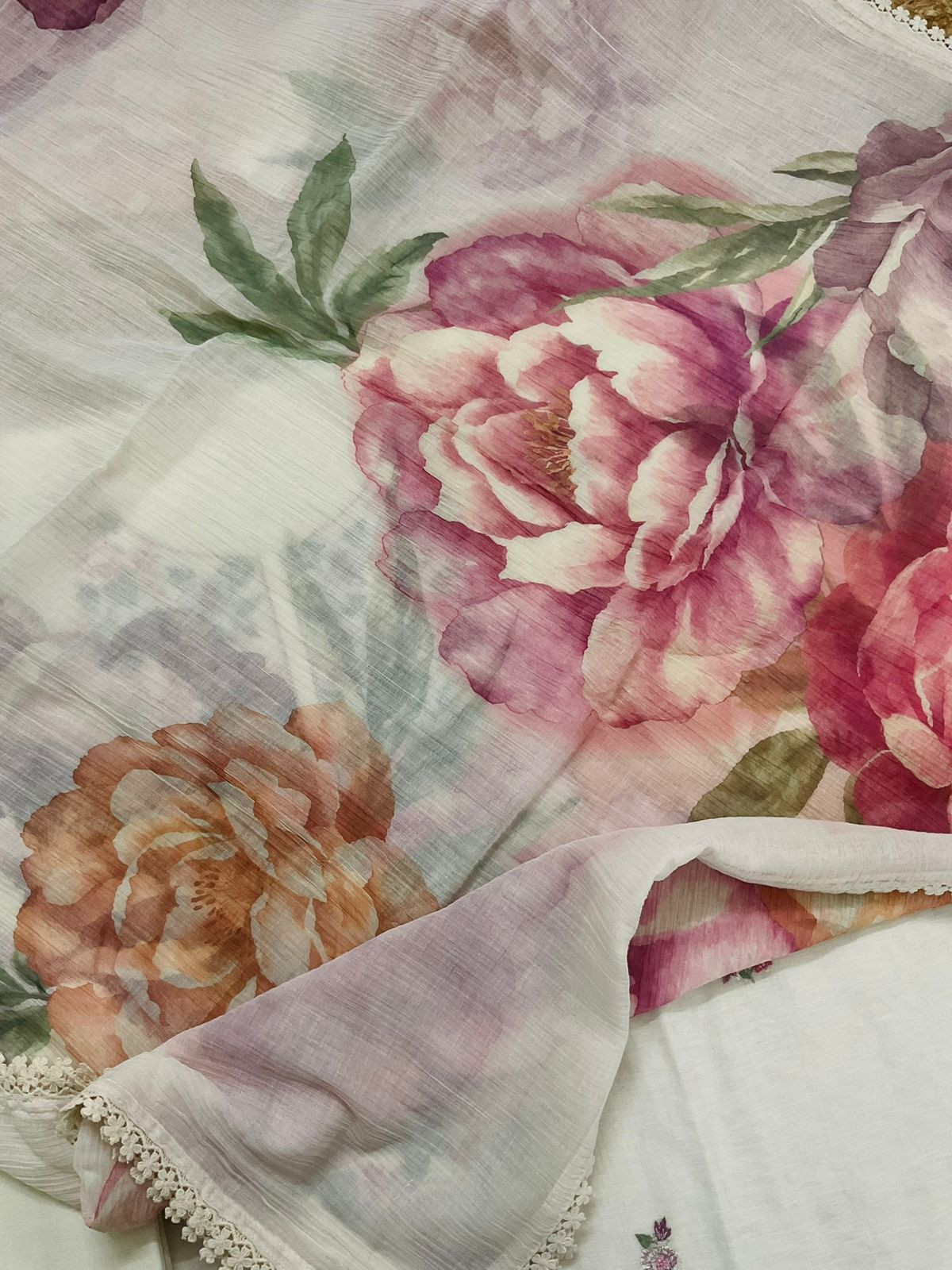 Pure Linen Cotton Embroidered Suit - Off White