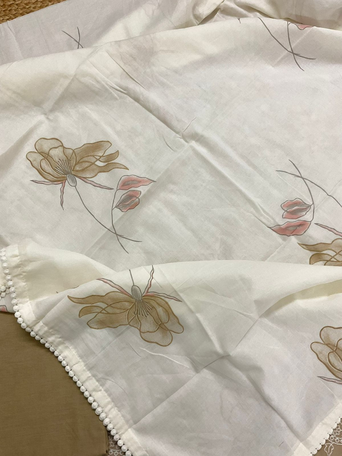 Pure Rubia Cotton Embroidered Suit - Beige