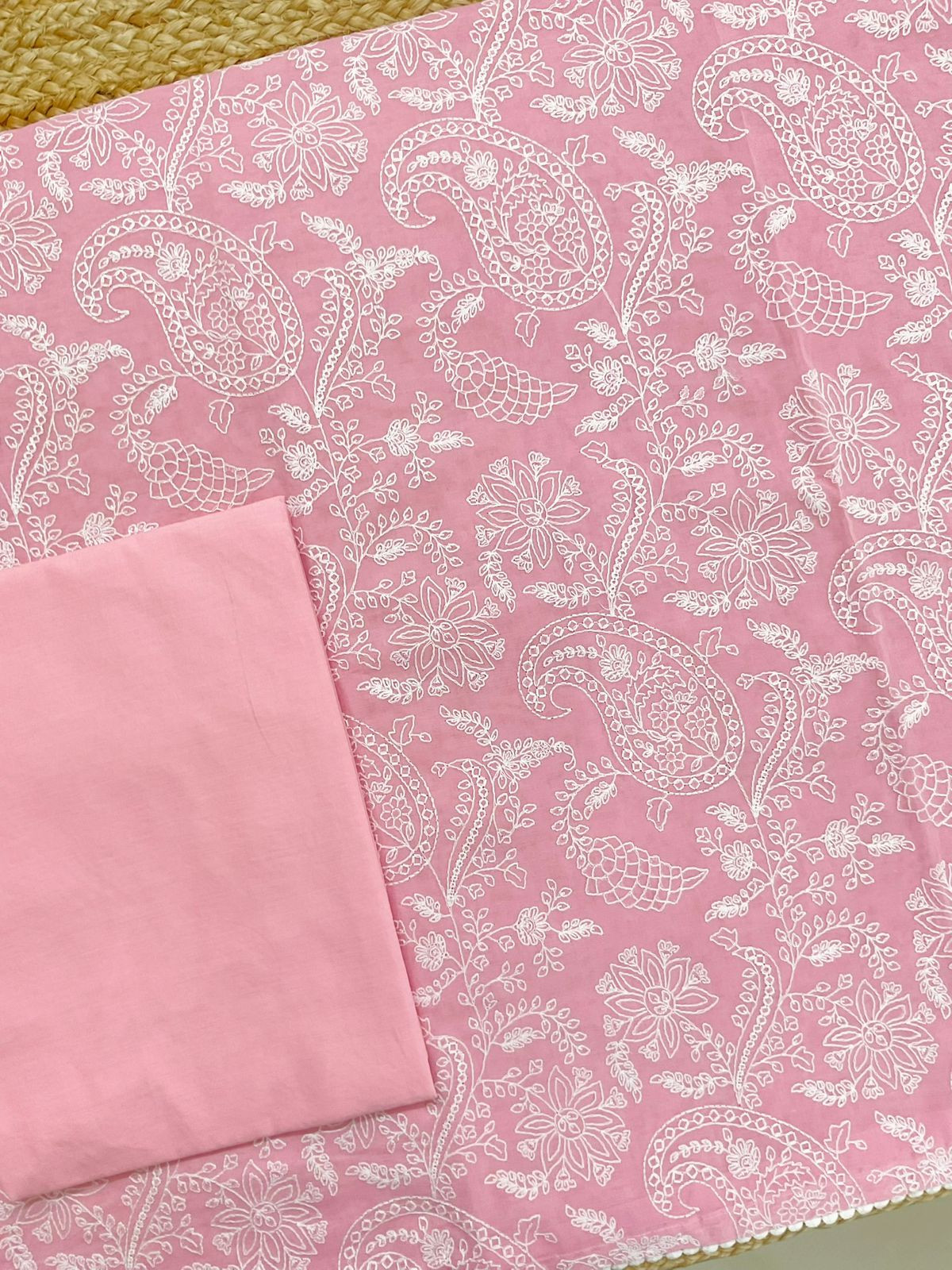 Pure Rubia Cotton Embroidered Suit - Pink