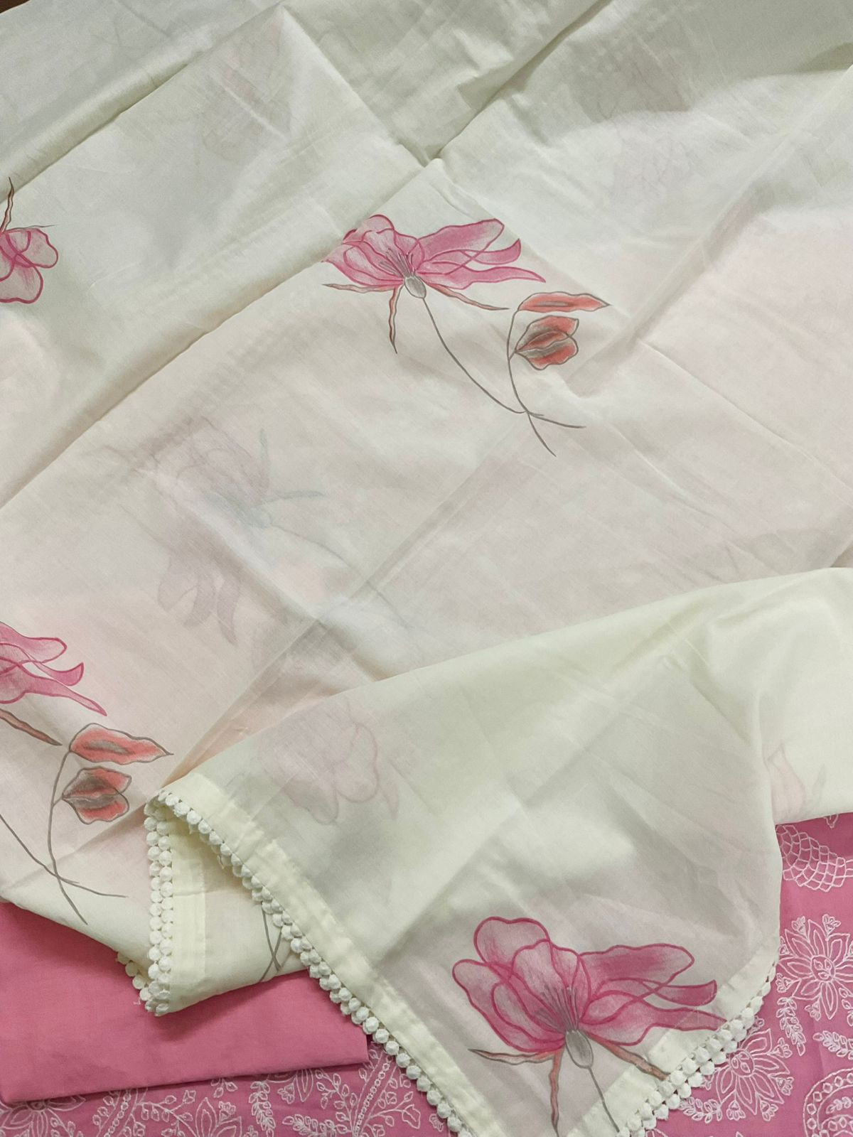 Pure Rubia Cotton Embroidered Suit - Pink