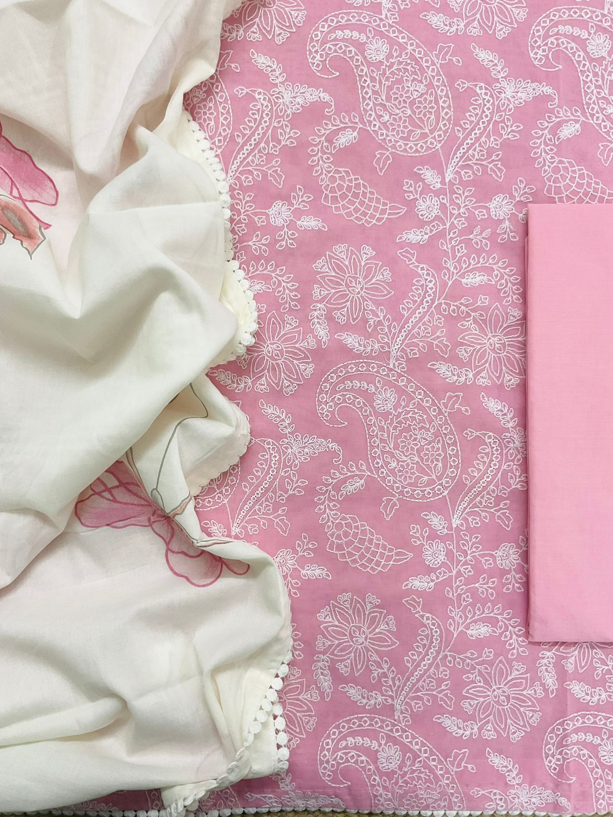 Pure Rubia Cotton Embroidered Suit - Pink