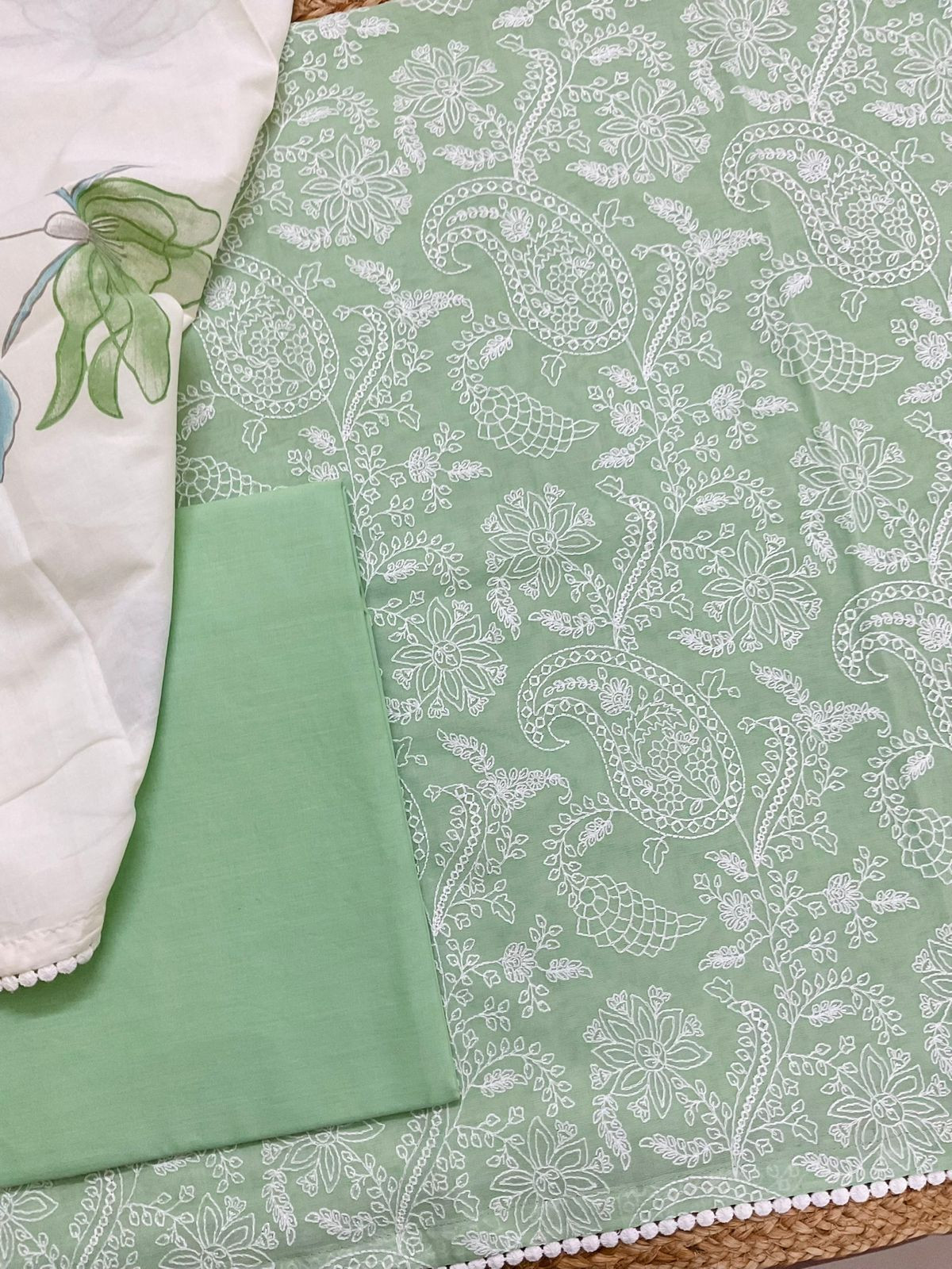 Pure Rubia Cotton Embroidered Suit - Green