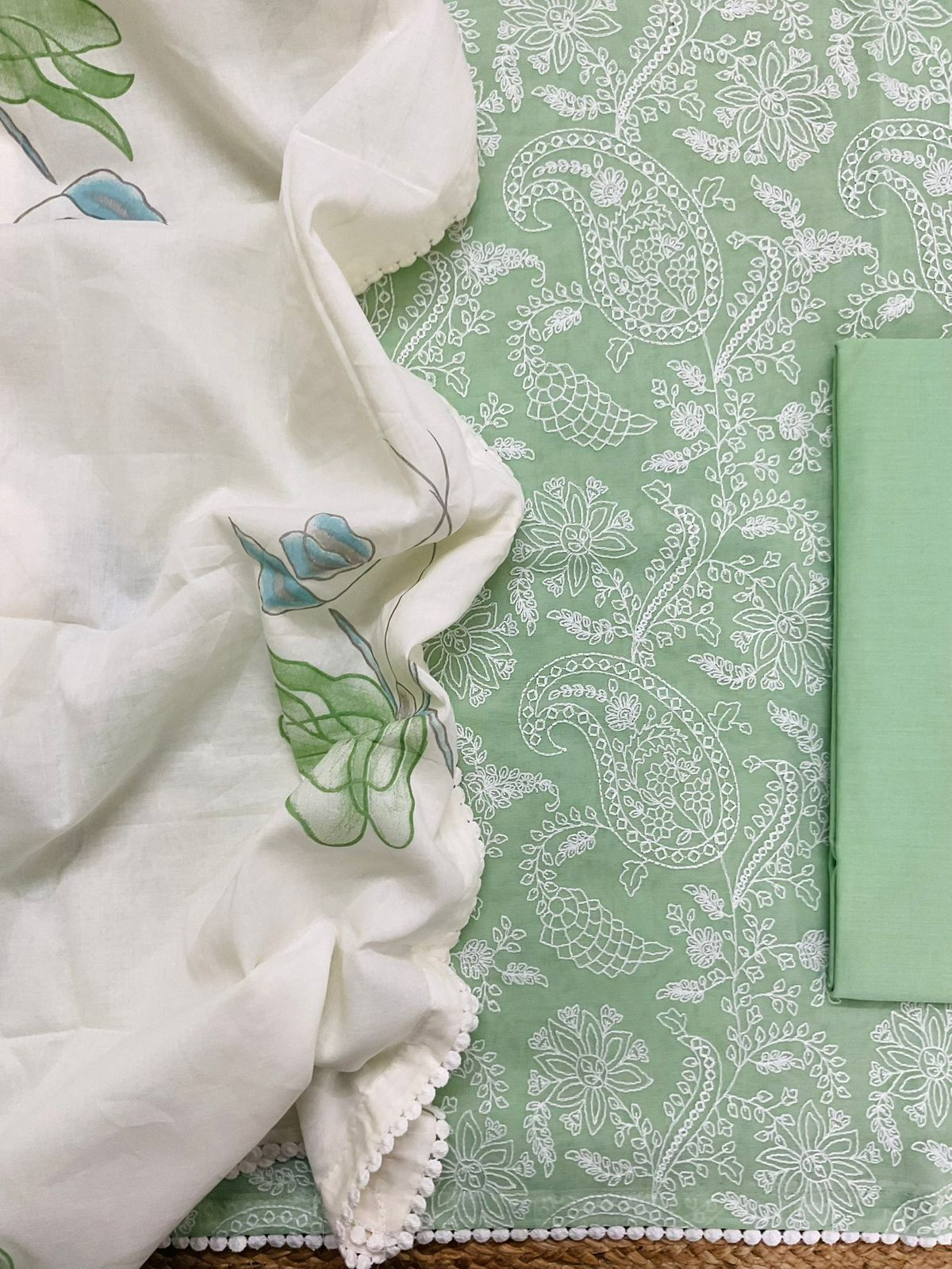 Pure Rubia Cotton Embroidered Suit - Green