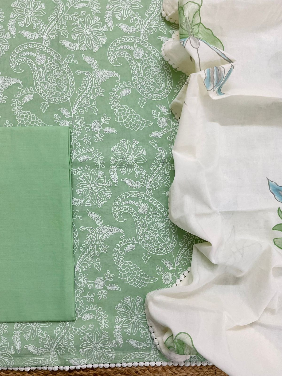 Pure Rubia Cotton Embroidered Suit - Green