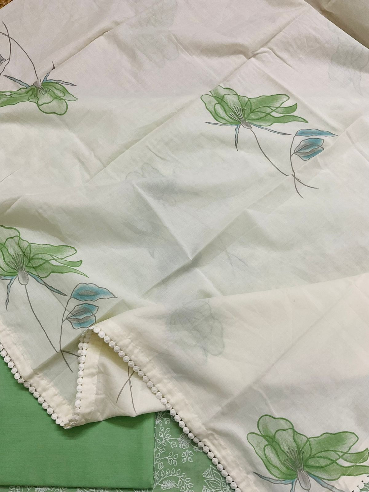 Pure Rubia Cotton Embroidered Suit - Green