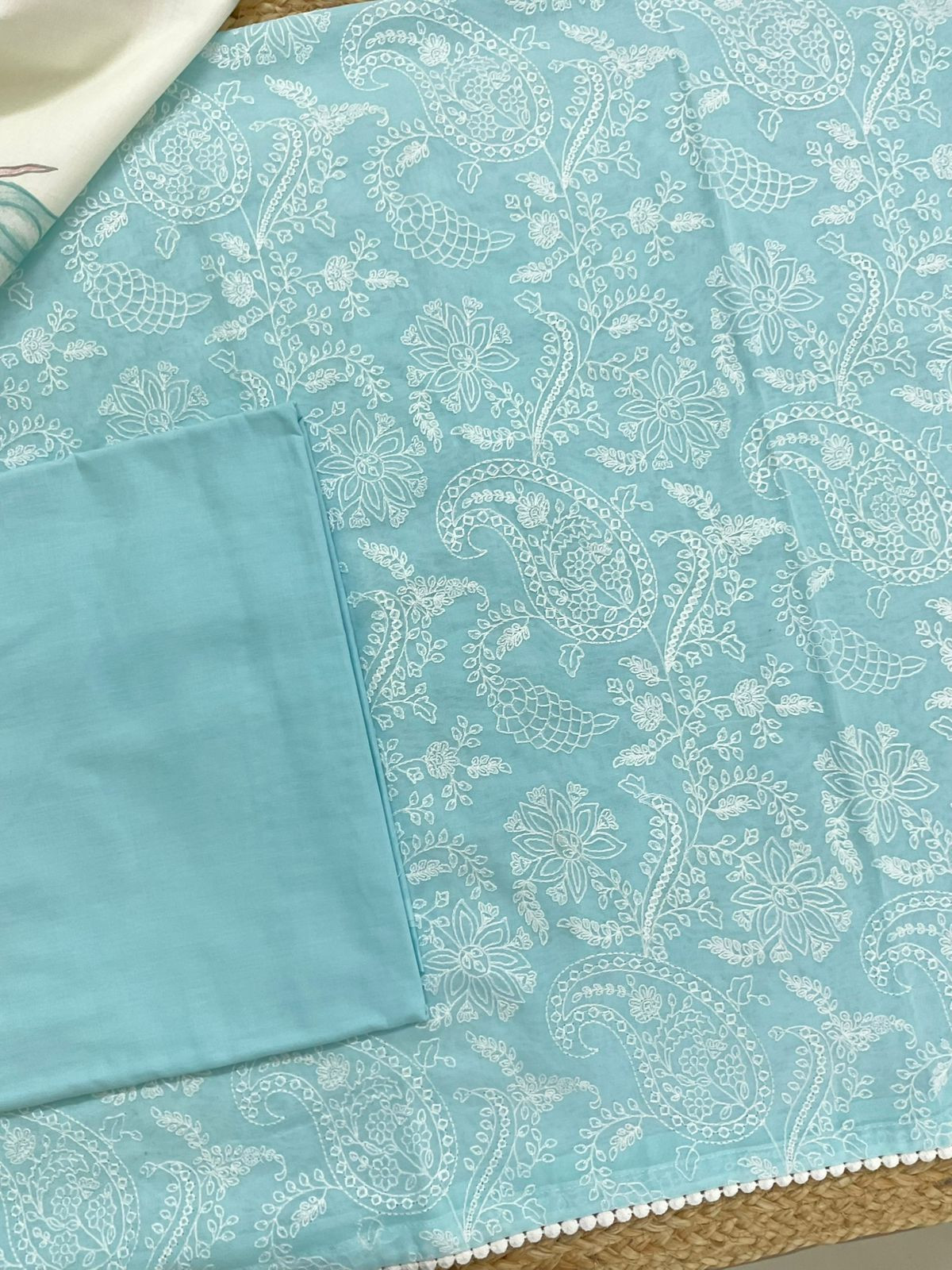 Pure Rubia Cotton Embroidered Suit - Blue