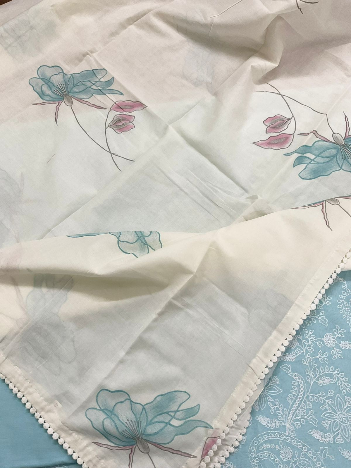 Pure Rubia Cotton Embroidered Suit - Blue