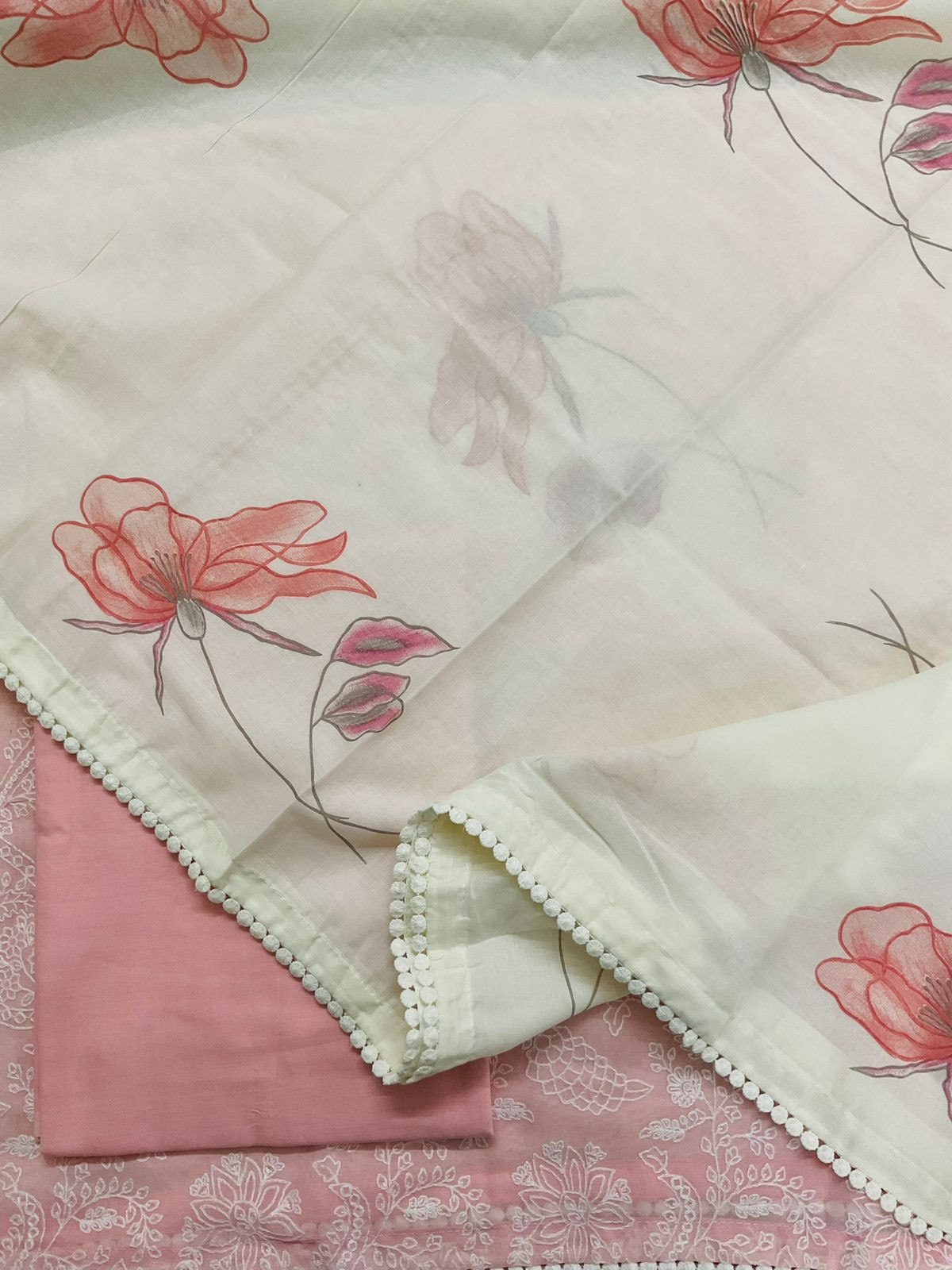 Pure Rubia Cotton Embroidered Suit - Baby Pink