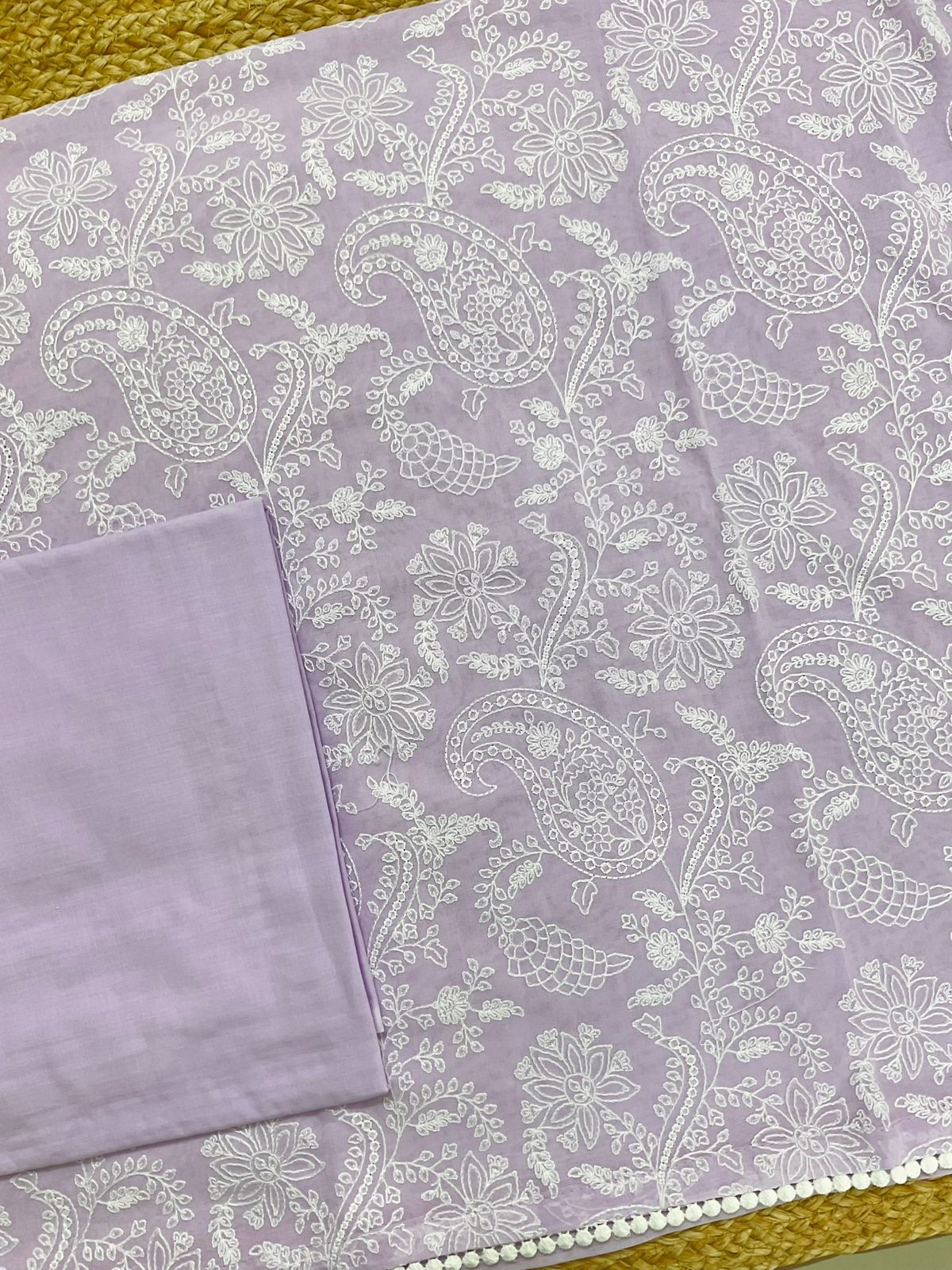 Pure Rubia Cotton Embroidered Suit - Lavender