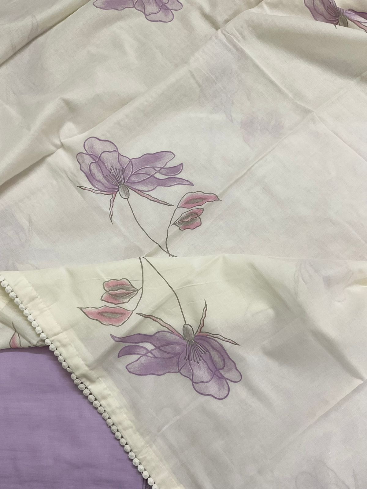 Pure Rubia Cotton Embroidered Suit - Lavender