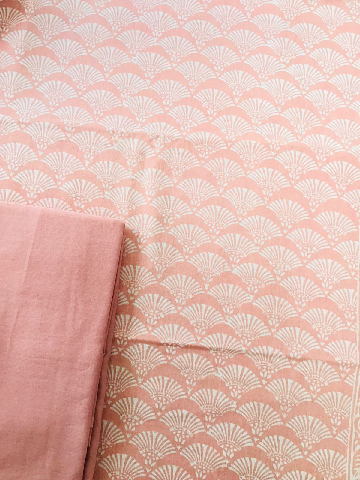 Pure Slub Cotton Printed Embroidered Suit - Peach