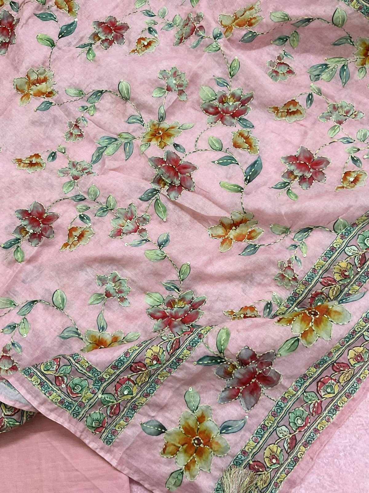 Pure Cotton Printed Embroidered Suit - Pink