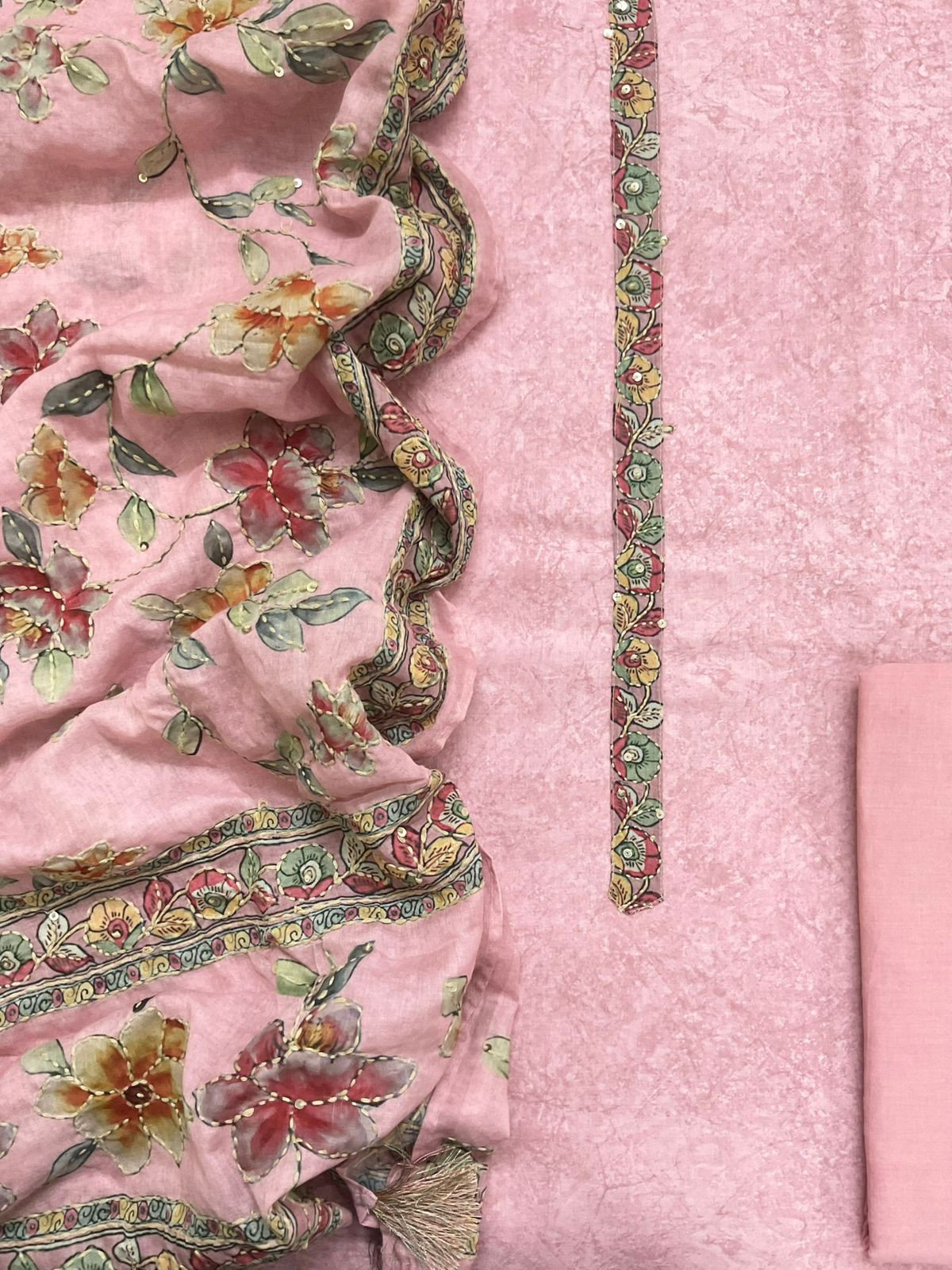 Pure Cotton Printed Embroidered Suit - Pink