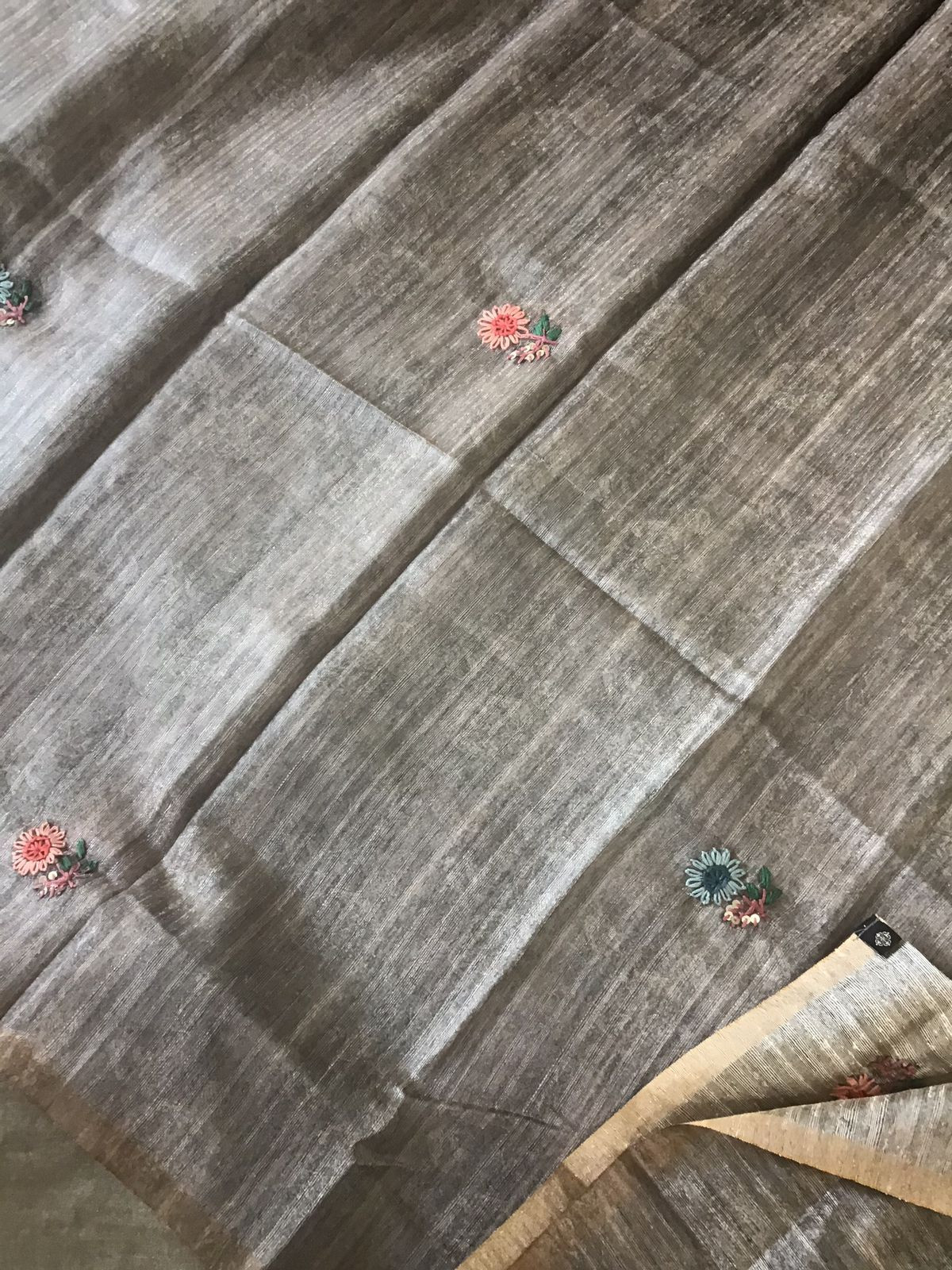 Soft Raw Silk Printed Embroidered Suit - Grey