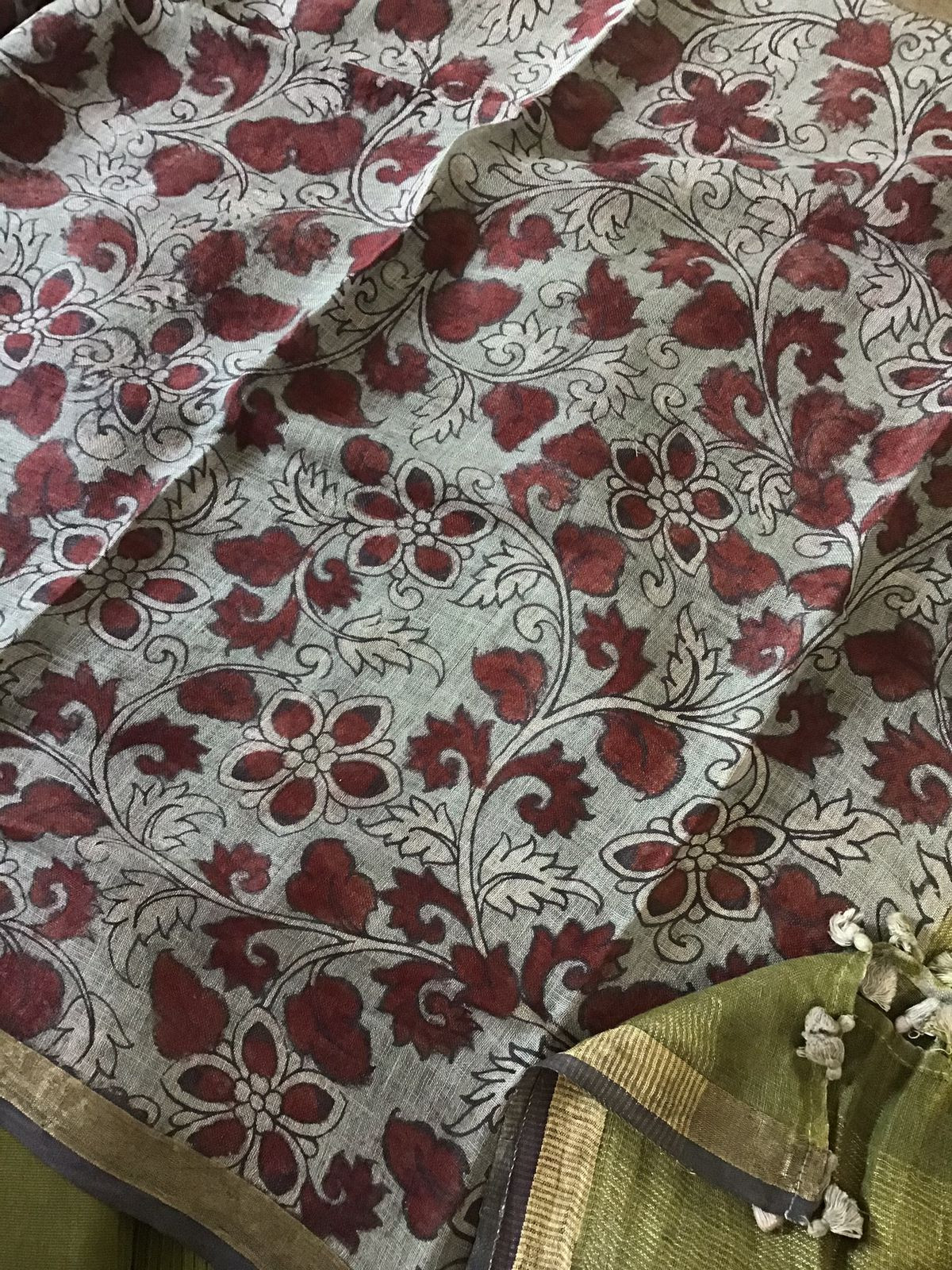 Pure Cotton Silk Kalamkari Printed Embroidered Suit - Green