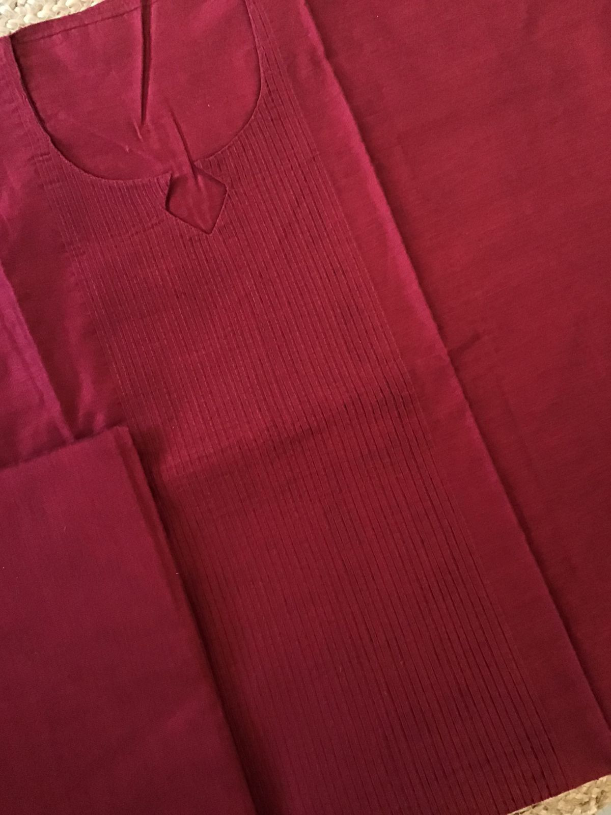 Pure Cotton Silk Kalamkari Printed Embroidered Suit - Maroon