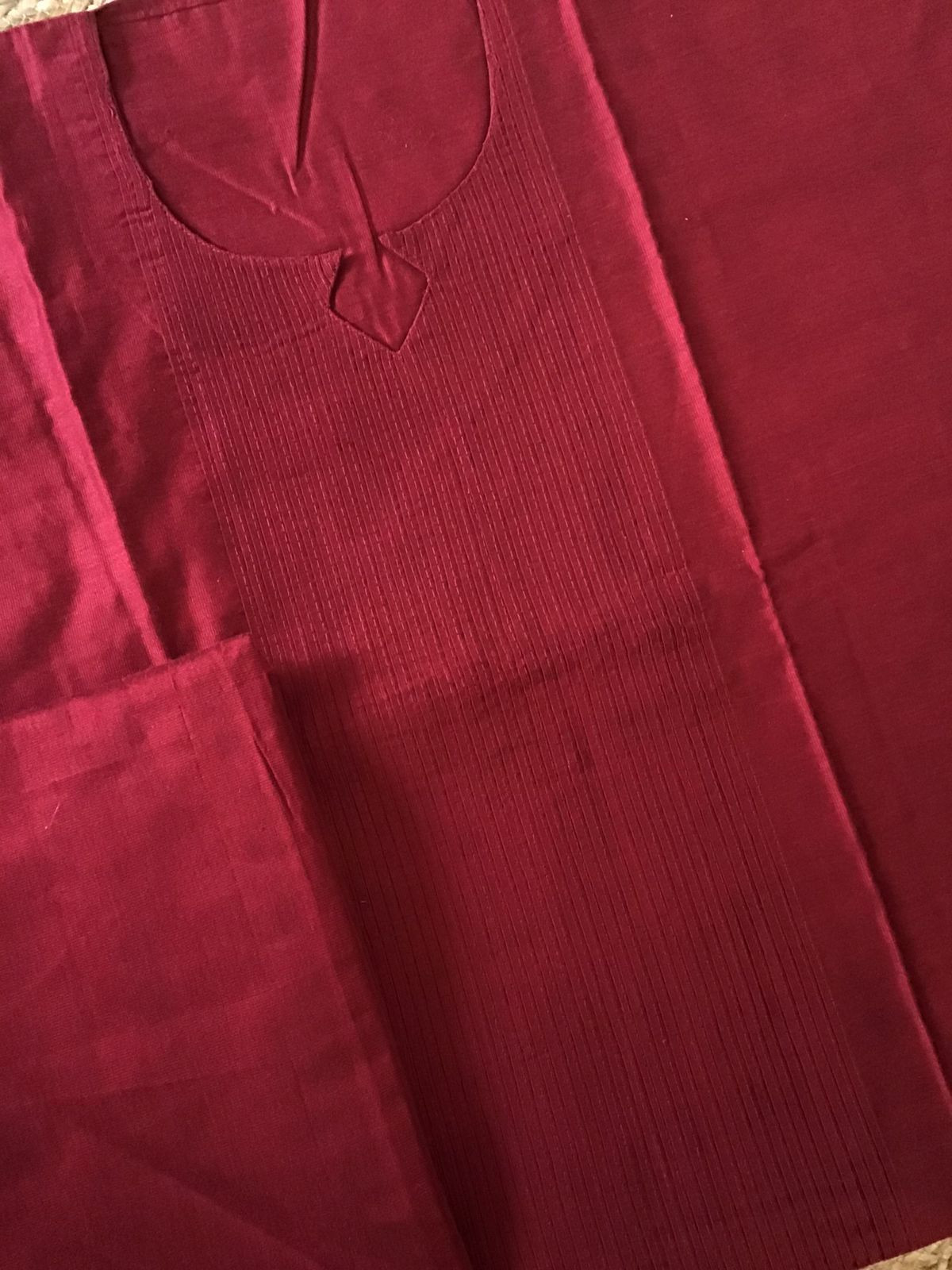 Pure Cotton Silk Kalamkari Printed Embroidered Suit - Maroon