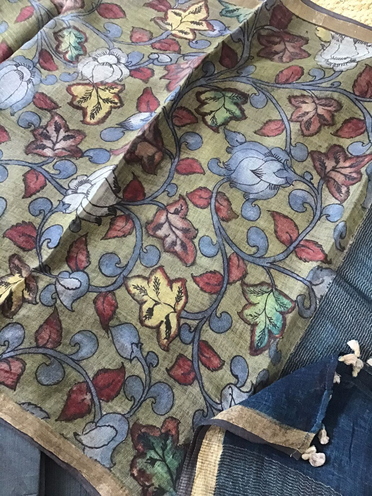 Pure Cotton Silk Kalamkari Printed Embroidered Suit - Grey