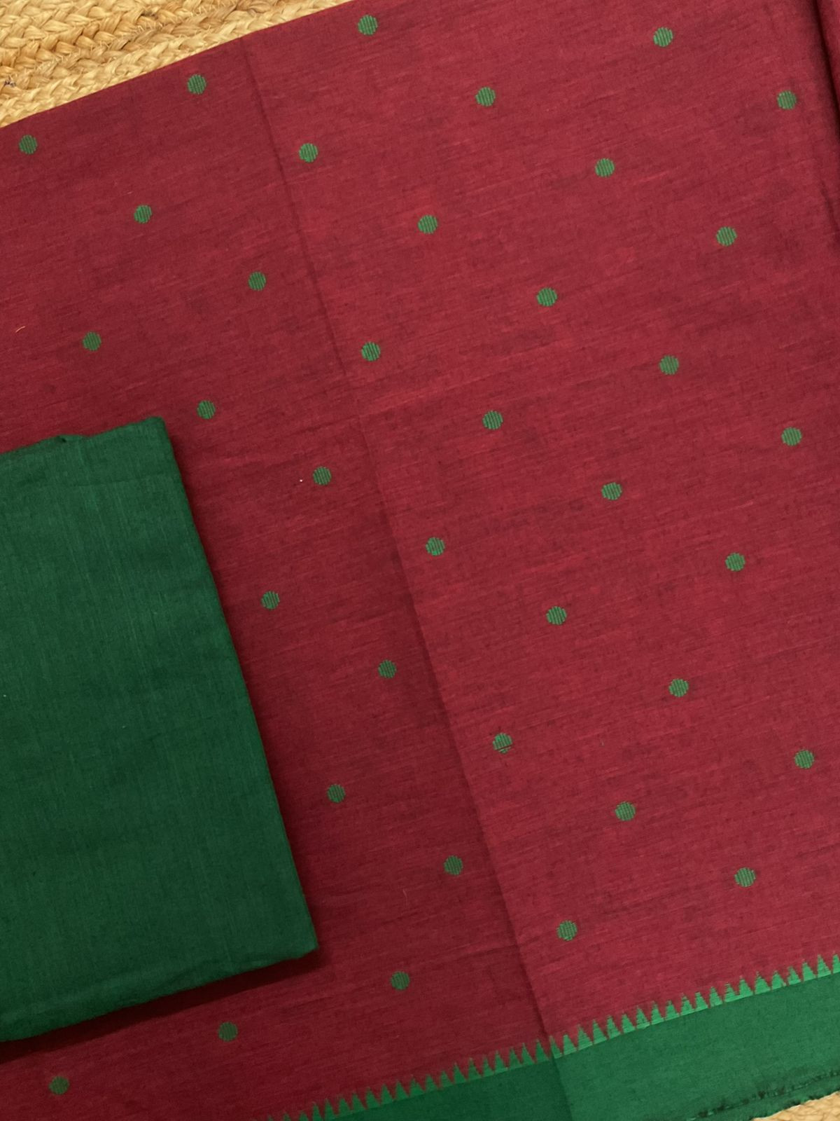 Pure Handloom Cotton Self Weaved Suit - Dark Red