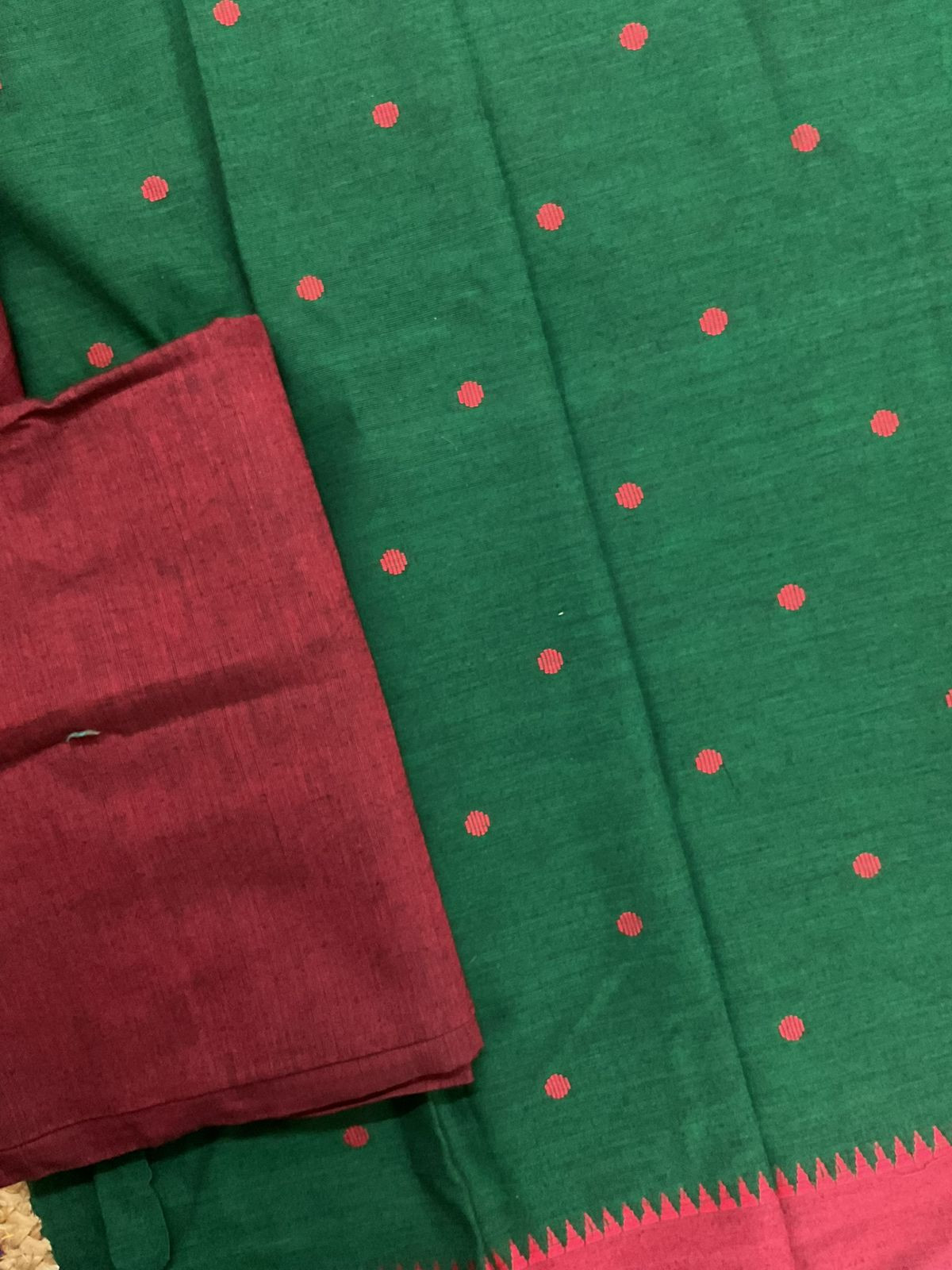 Pure Handloom Cotton Self Weaved Suit - Green