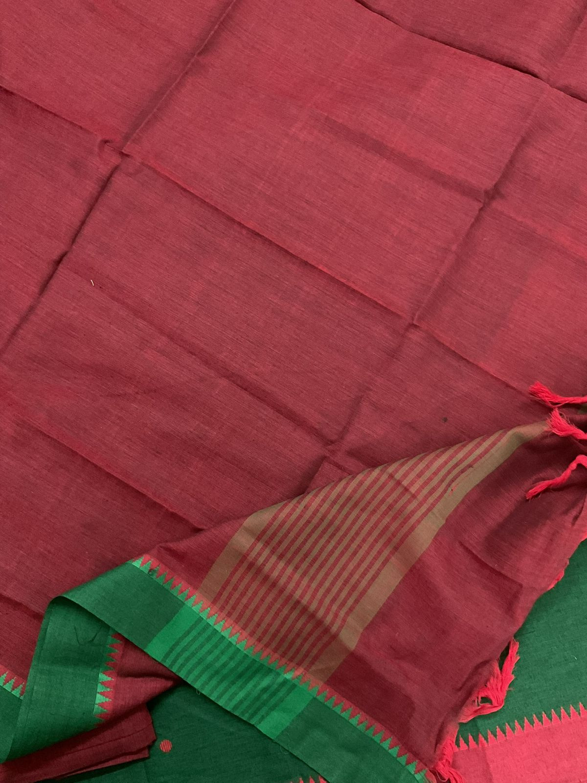 Pure Handloom Cotton Self Weaved Suit - Green