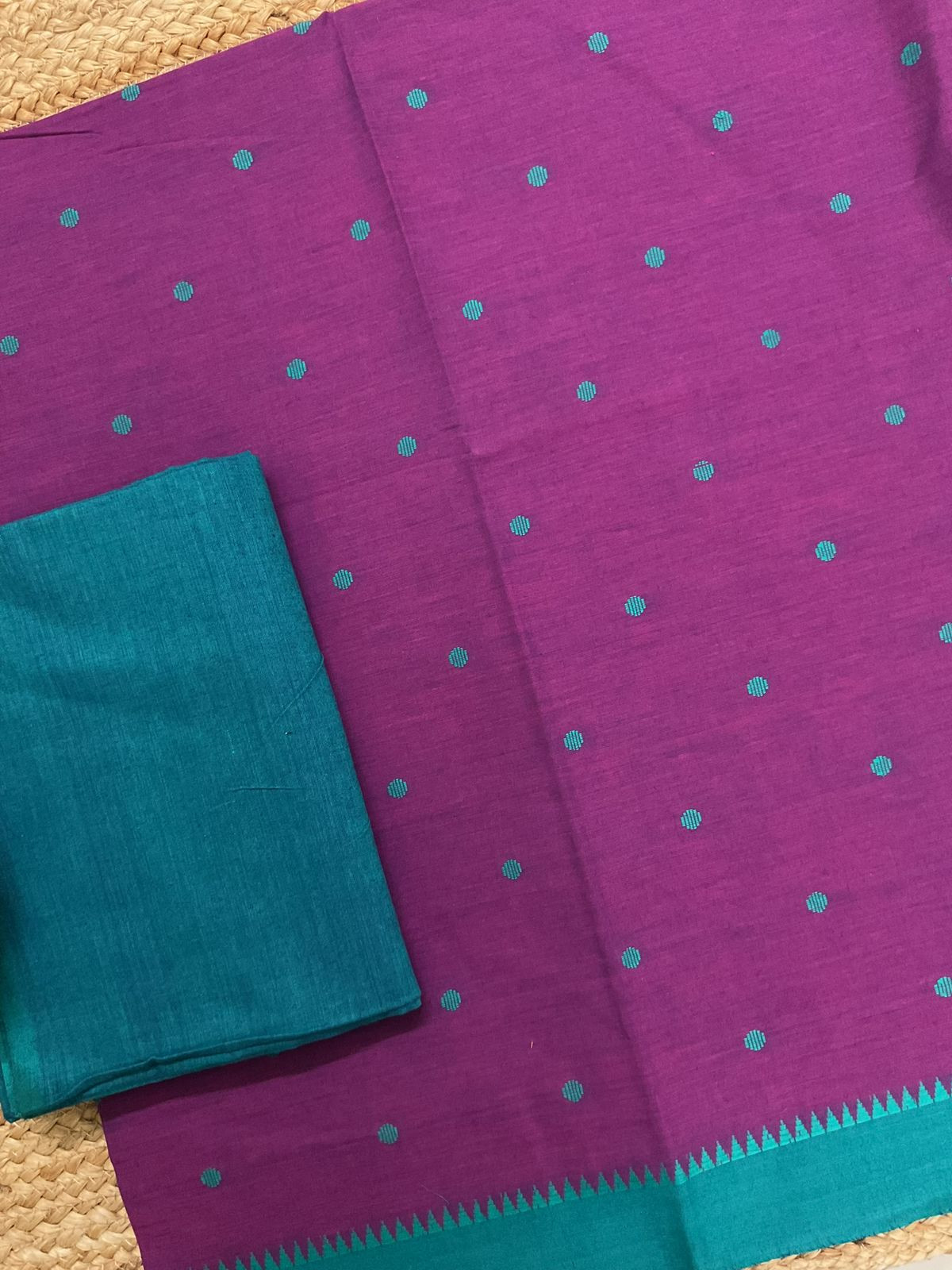 Pure Handloom Cotton Self Weaved Suit - Magenta
